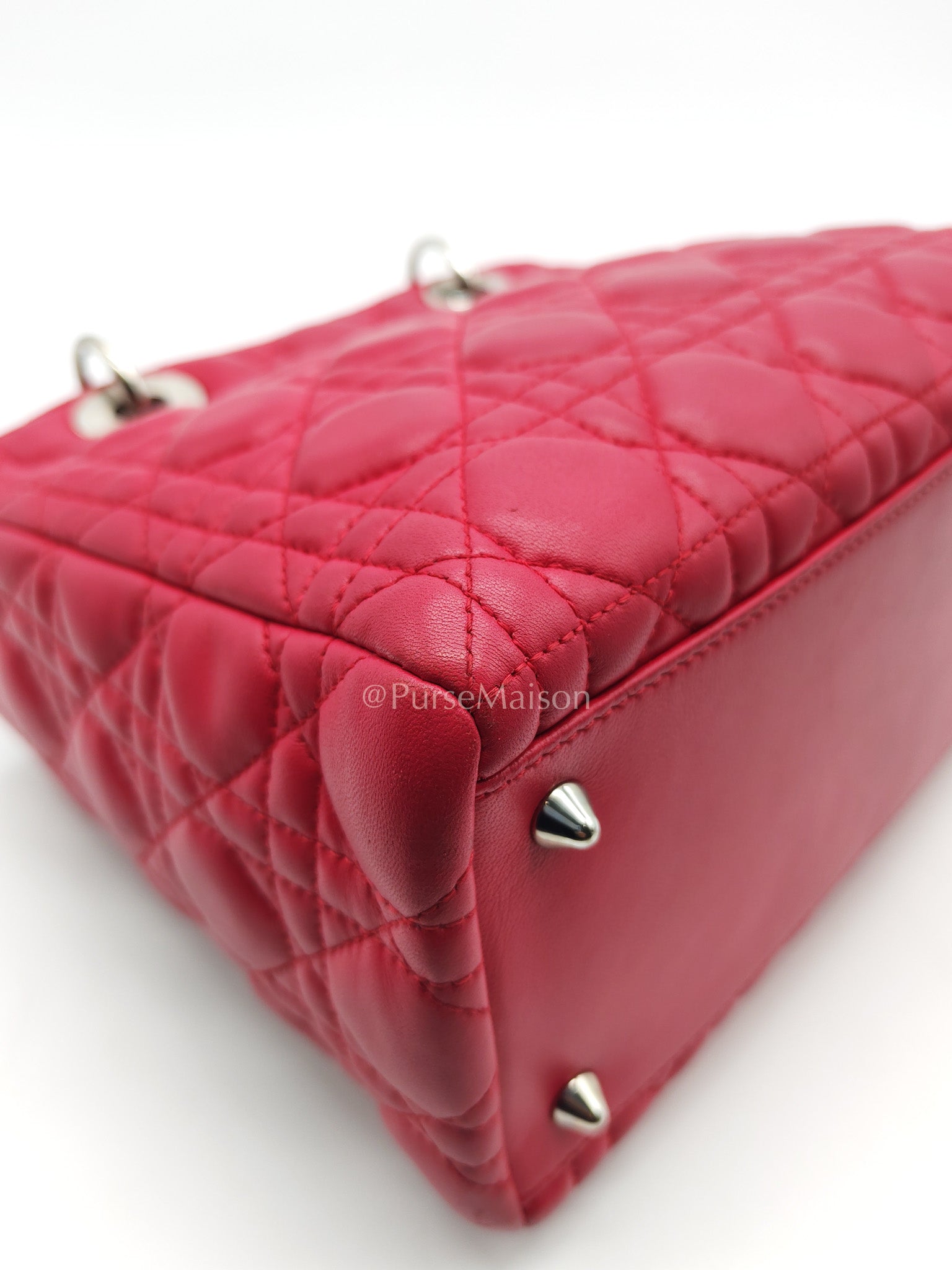 Christian Dior Vintage Lady Dior Medium in Rose Fuschia Lambskin Leather Silver Hardware | Purse Maison Luxury Bags Shop