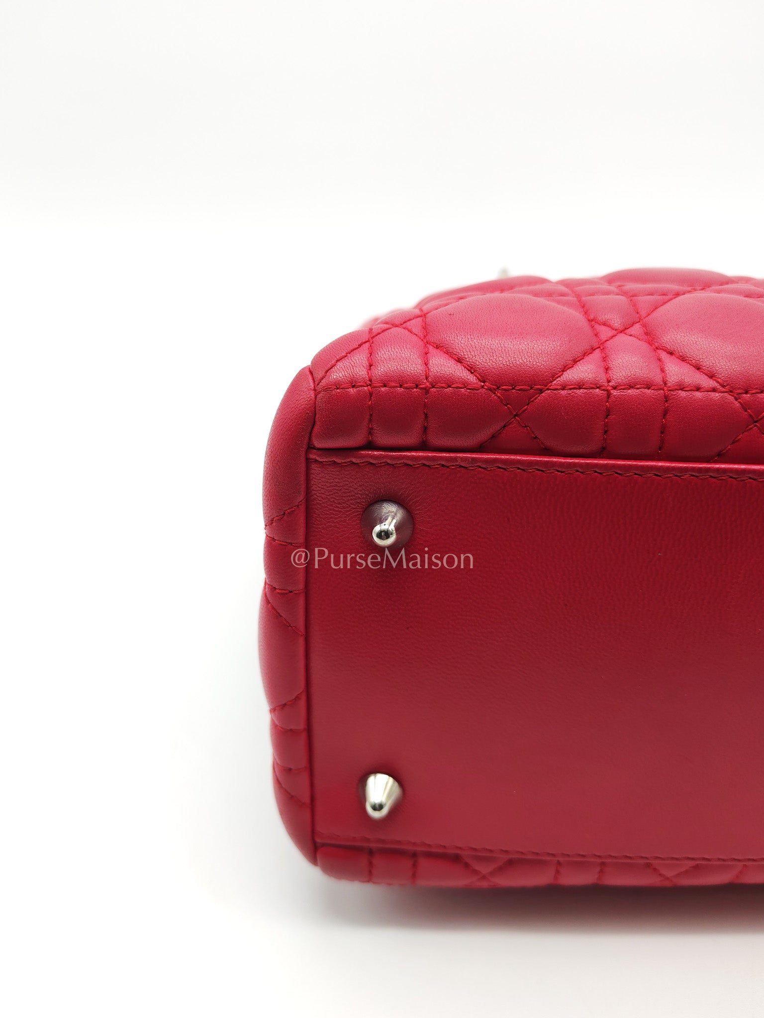 Christian Dior Vintage Lady Dior Medium in Rose Fuschia Lambskin Leather Silver Hardware | Purse Maison Luxury Bags Shop