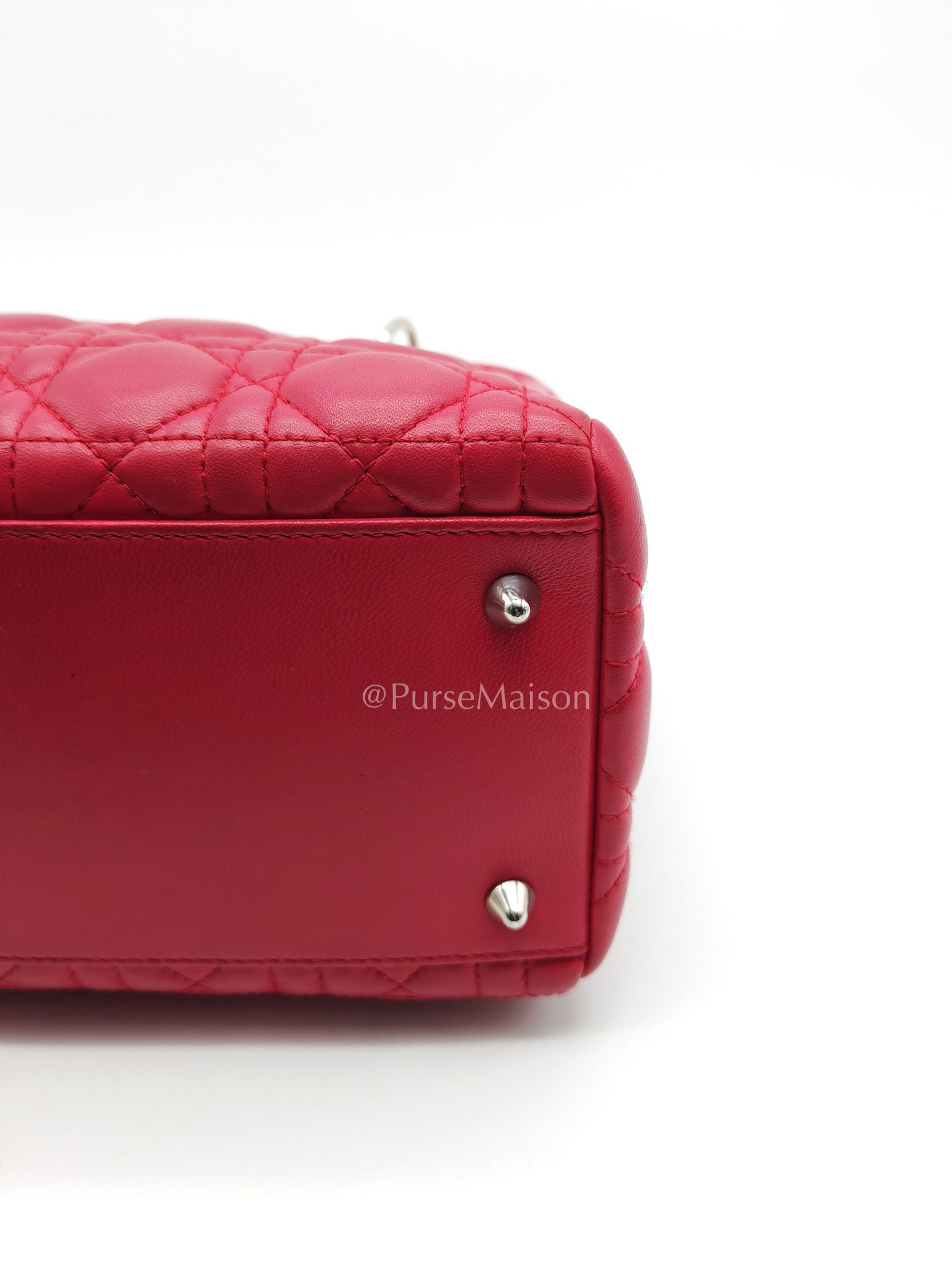 Christian Dior Vintage Lady Dior Medium in Rose Fuschia Lambskin Leather Silver Hardware | Purse Maison Luxury Bags Shop