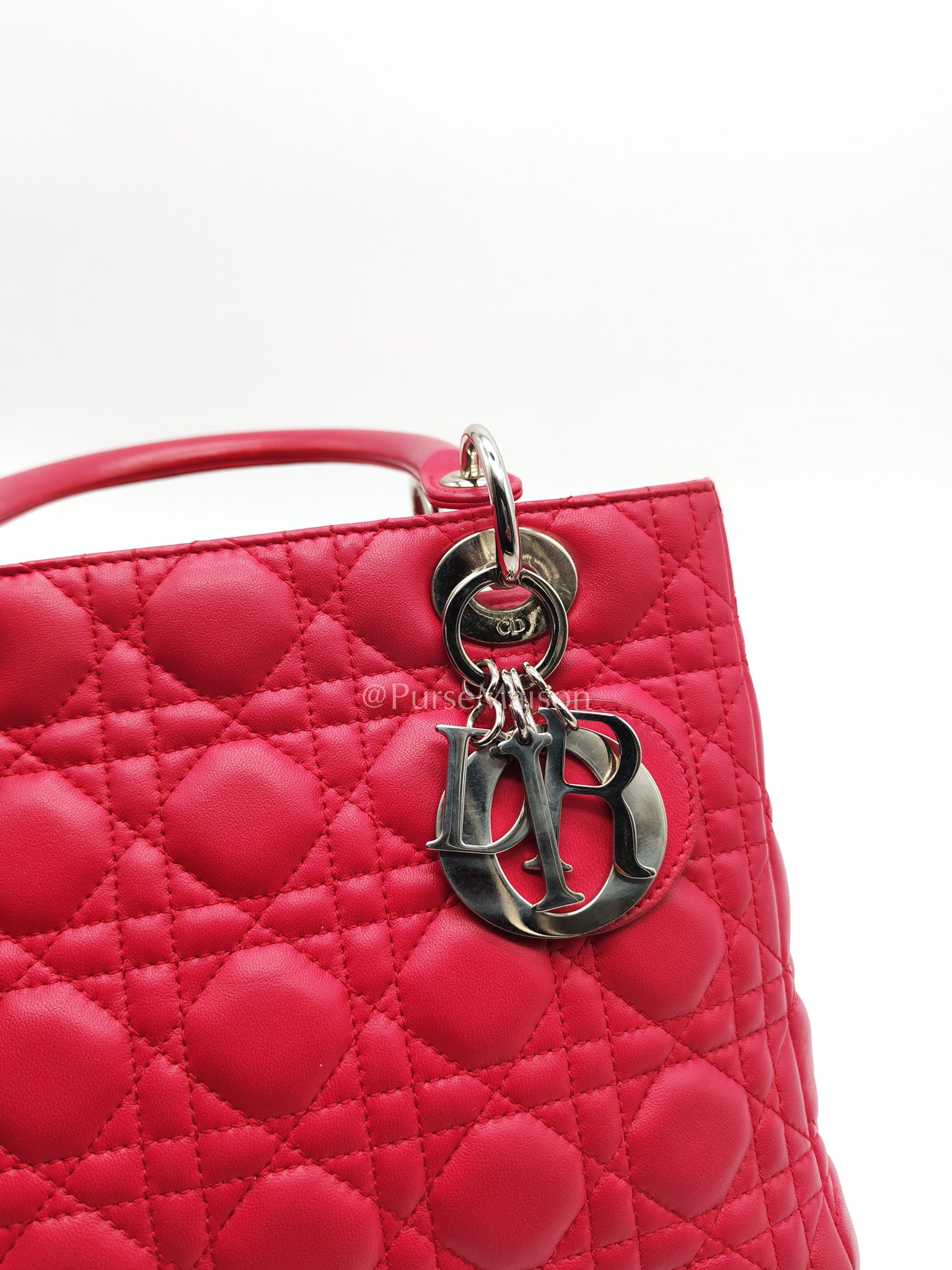 Christian Dior Vintage Lady Dior Medium in Rose Fuschia Lambskin Leather Silver Hardware | Purse Maison Luxury Bags Shop