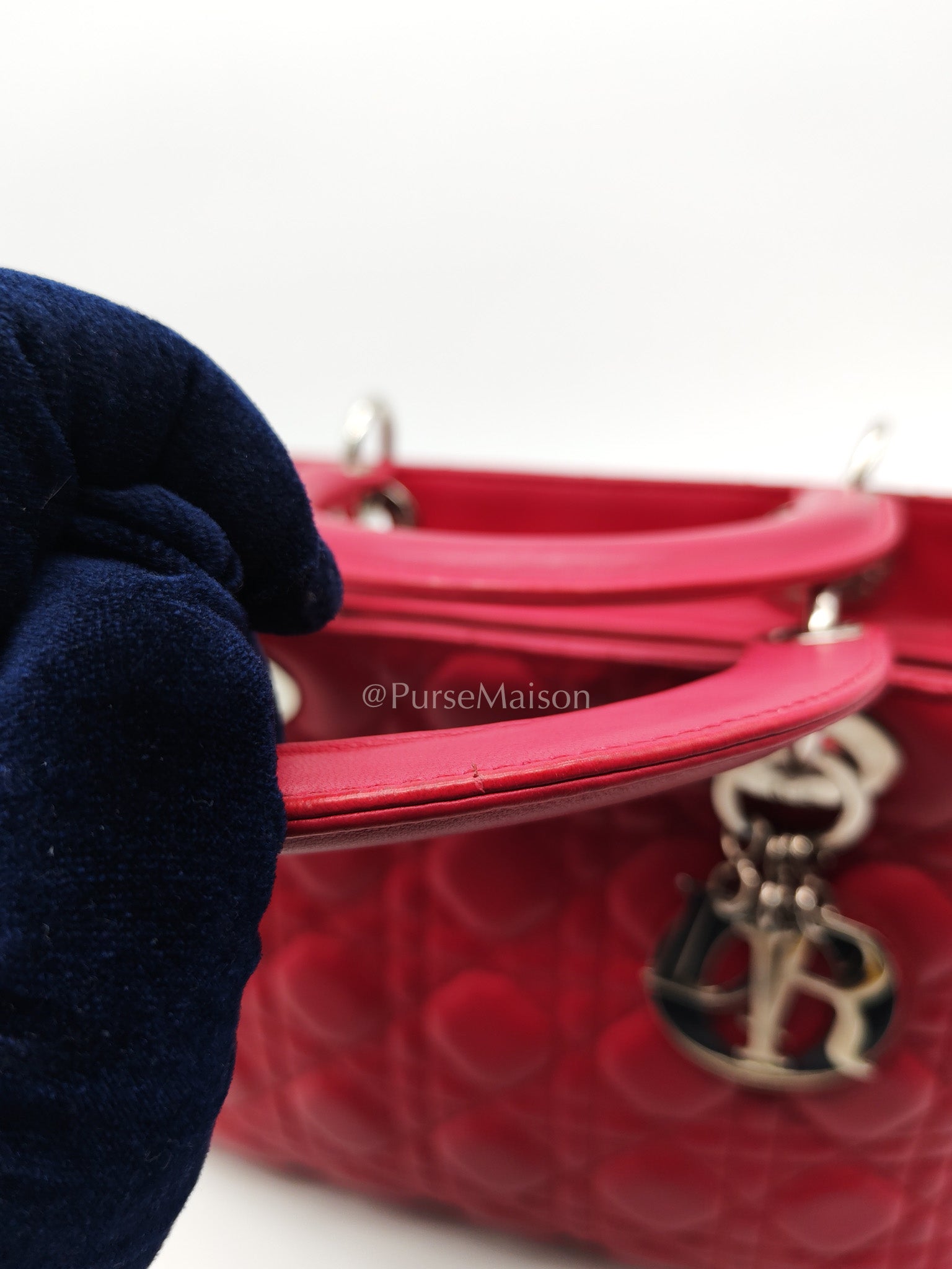 Christian Dior Vintage Lady Dior Medium in Rose Fuschia Lambskin Leather Silver Hardware | Purse Maison Luxury Bags Shop