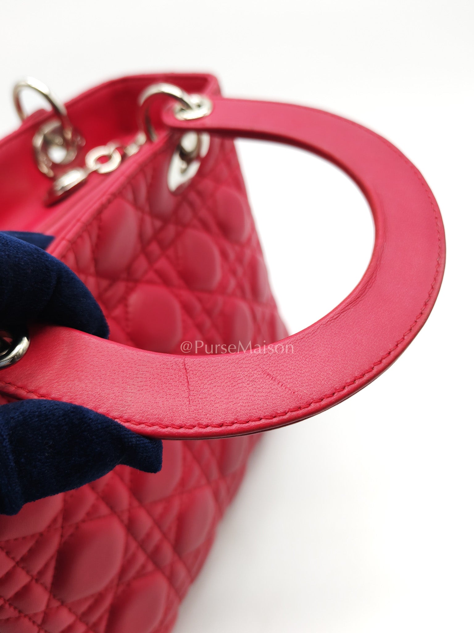 Christian Dior Vintage Lady Dior Medium in Rose Fuschia Lambskin Leather Silver Hardware | Purse Maison Luxury Bags Shop