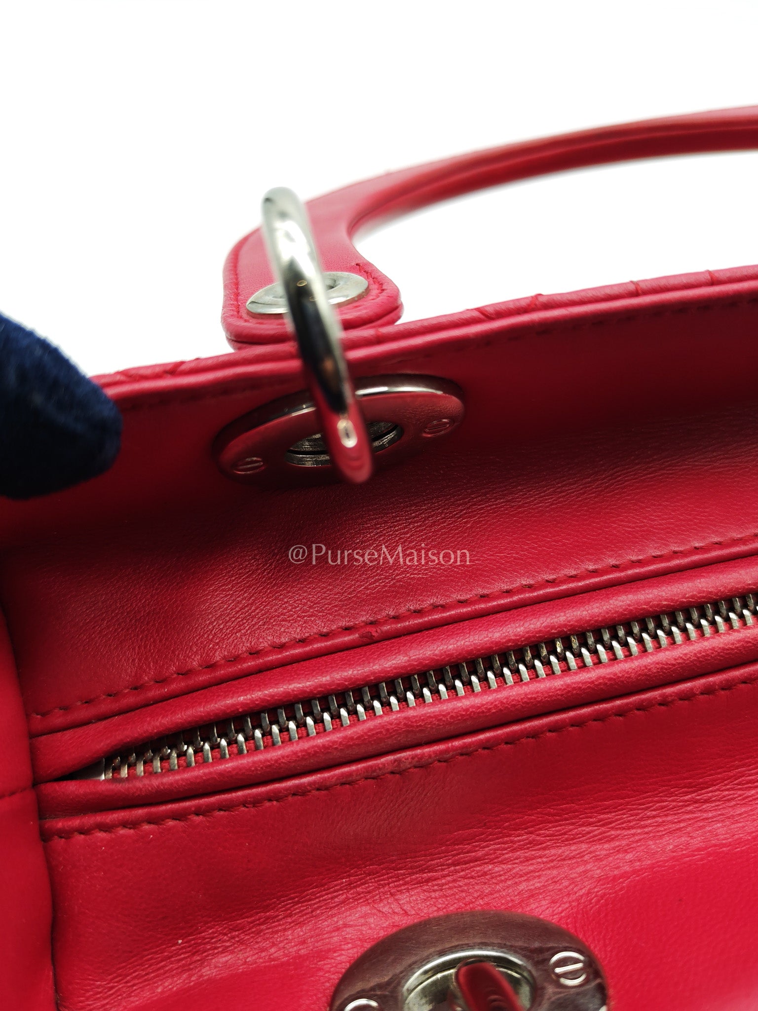 Christian Dior Vintage Lady Dior Medium in Rose Fuschia Lambskin Leather Silver Hardware | Purse Maison Luxury Bags Shop