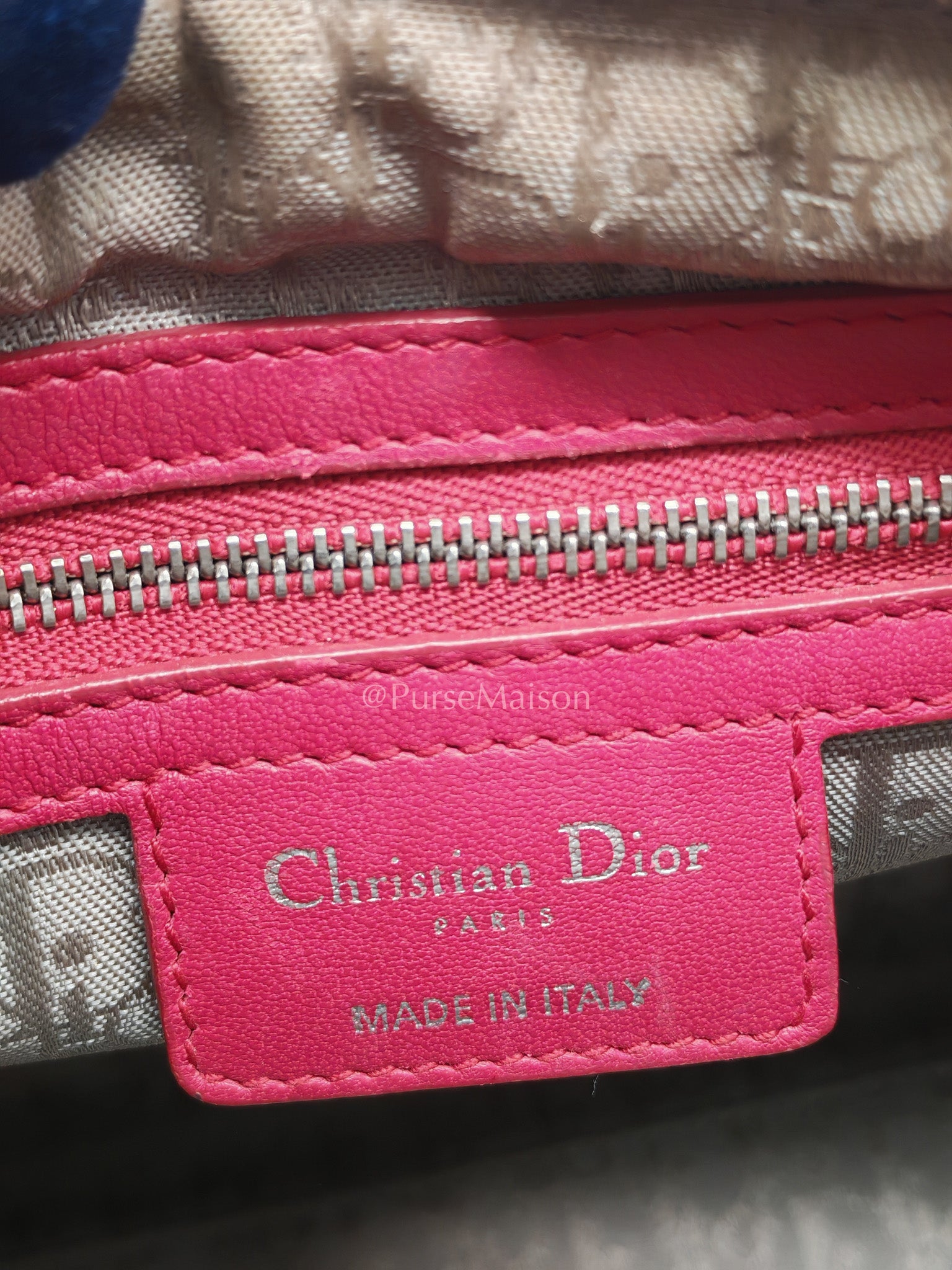 Christian Dior Vintage Lady Dior Medium in Rose Fuschia Lambskin Leather Silver Hardware | Purse Maison Luxury Bags Shop