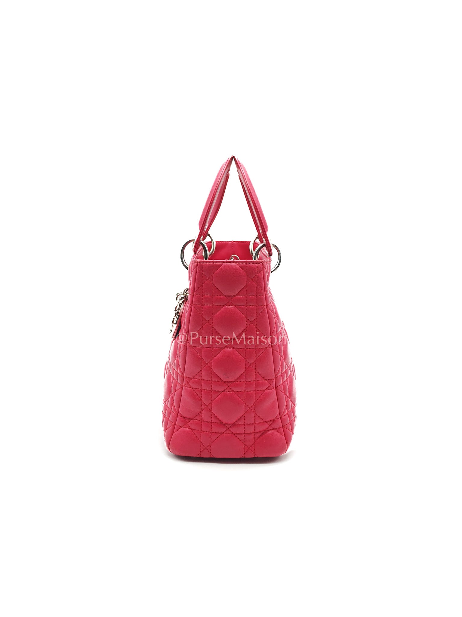 Christian Dior Vintage Lady Dior Medium in Rose Fuschia Lambskin Leather Silver Hardware | Purse Maison Luxury Bags Shop