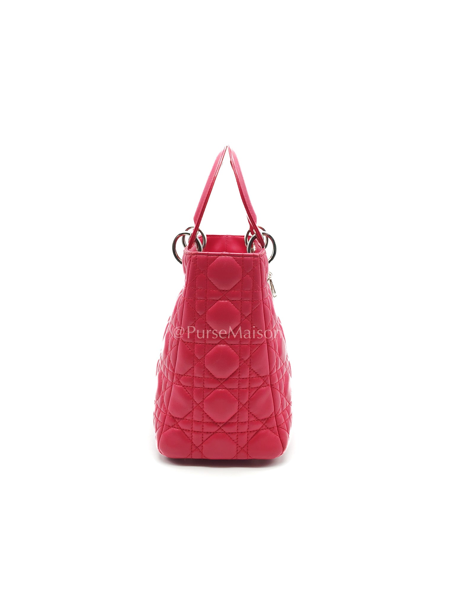 Christian Dior Vintage Lady Dior Medium in Rose Fuschia Lambskin Leather Silver Hardware | Purse Maison Luxury Bags Shop