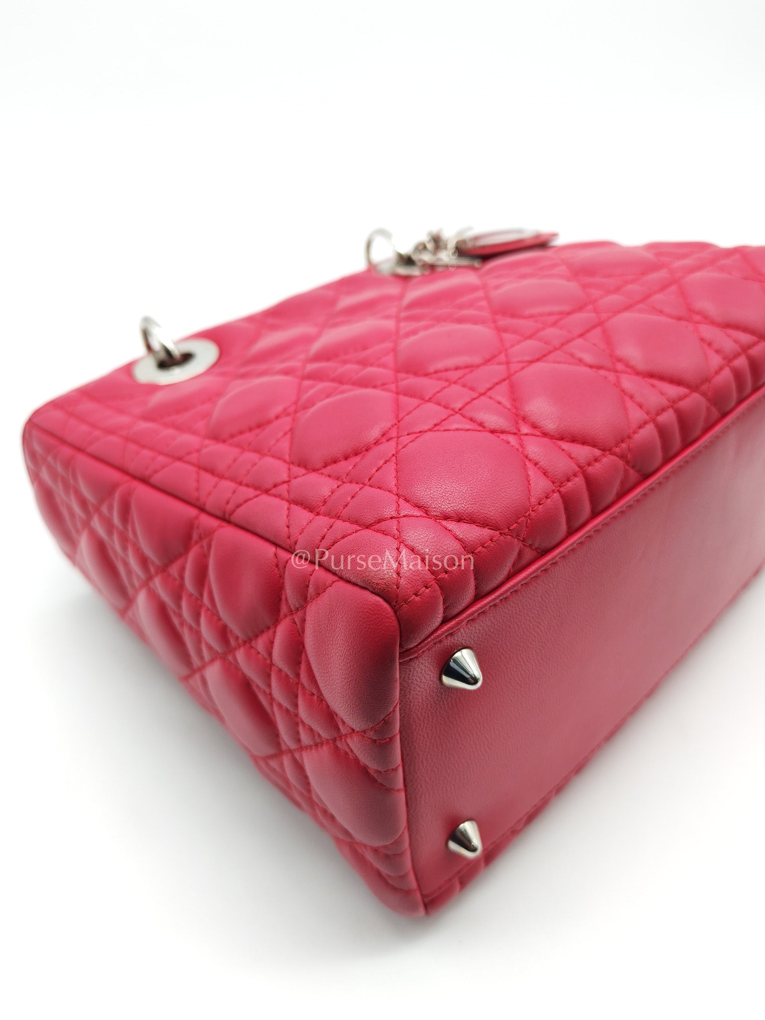 Christian Dior Vintage Lady Dior Medium in Rose Fuschia Lambskin Leather Silver Hardware | Purse Maison Luxury Bags Shop