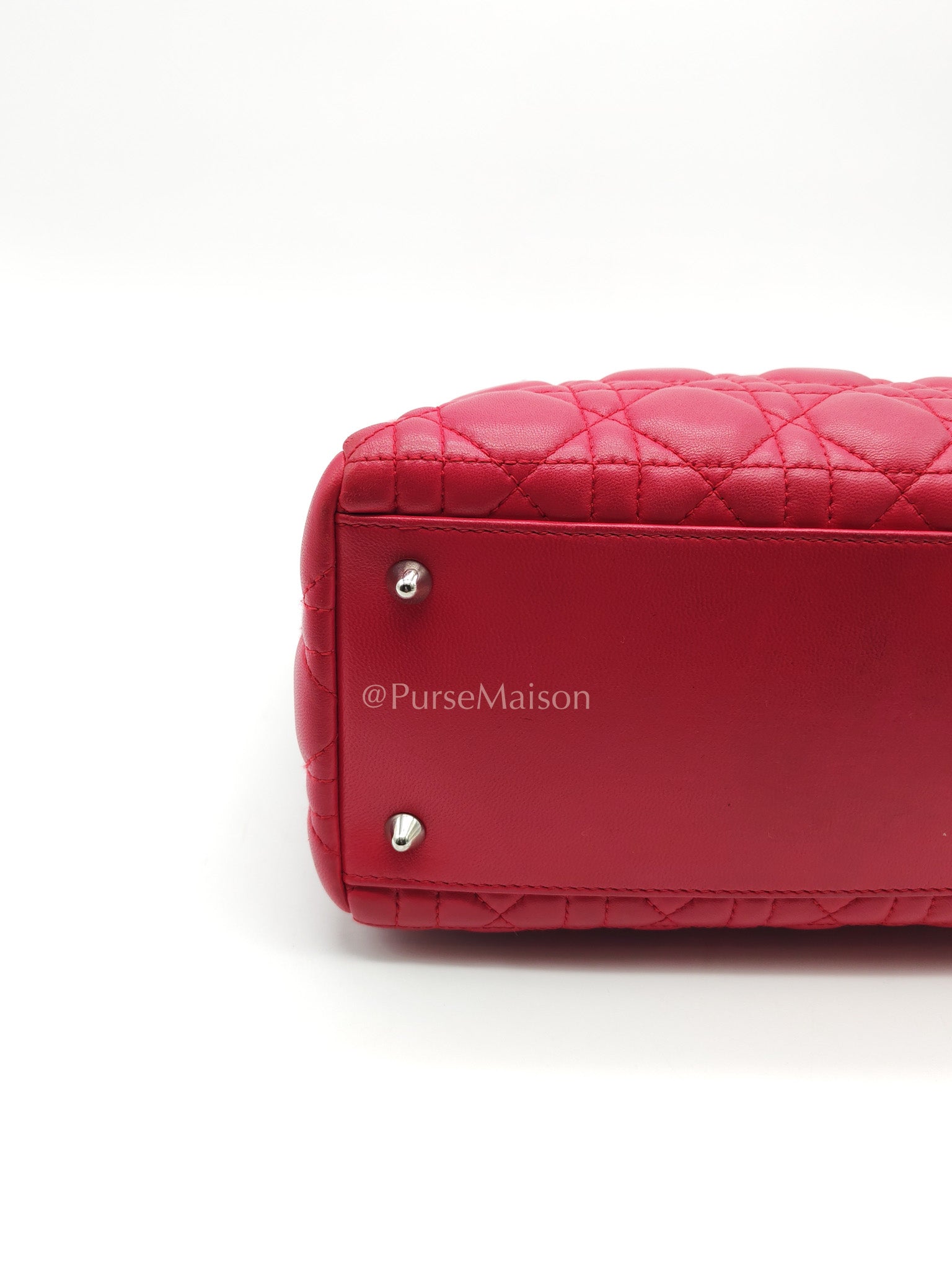 Christian Dior Vintage Lady Dior Medium in Rose Fuschia Lambskin Leather Silver Hardware | Purse Maison Luxury Bags Shop