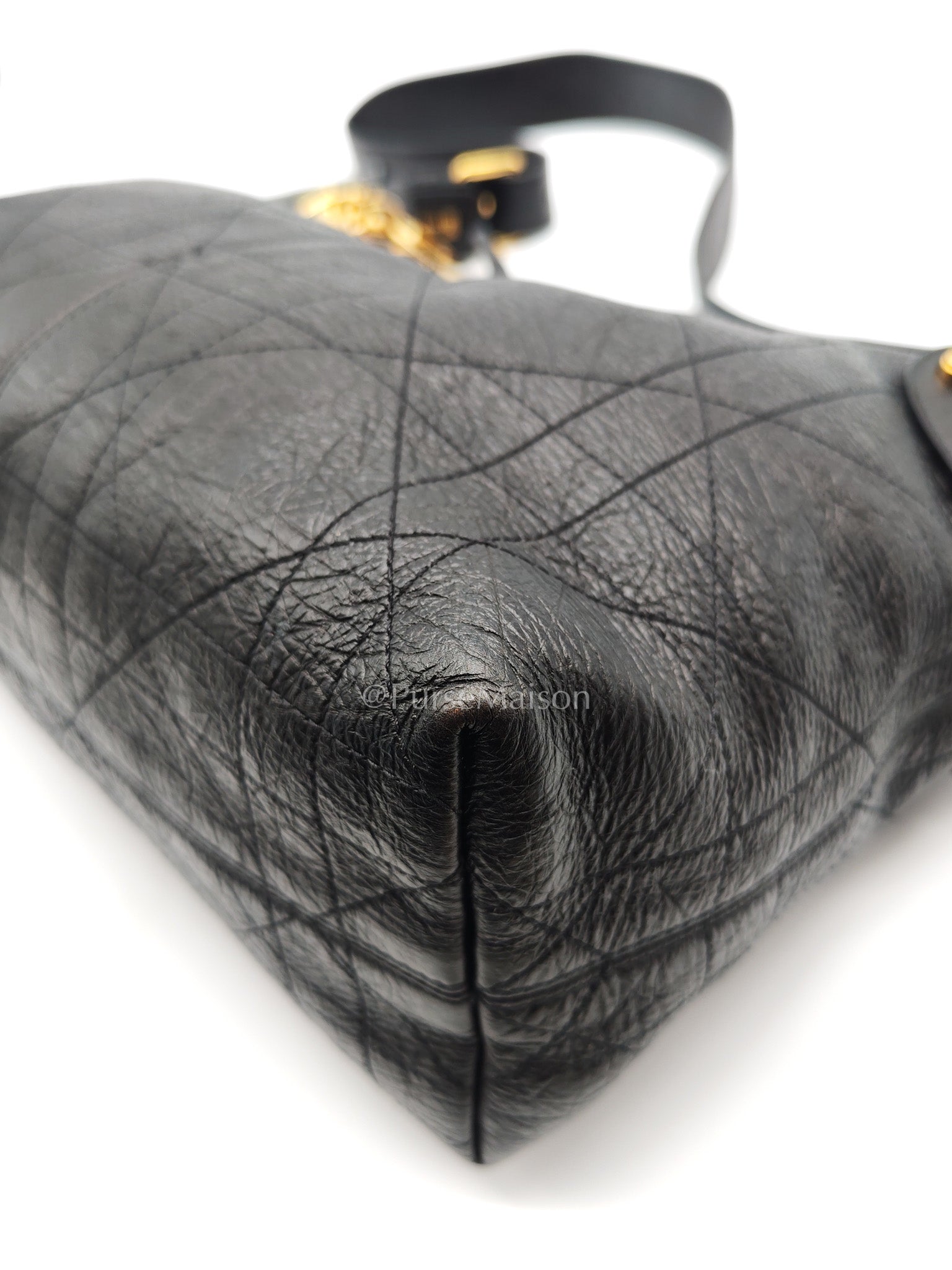 Christian Dior Voyage Bag in Black Crinkled Calfskin Leather Shoulder Bag | Purse Maison Luxury Bags Shop