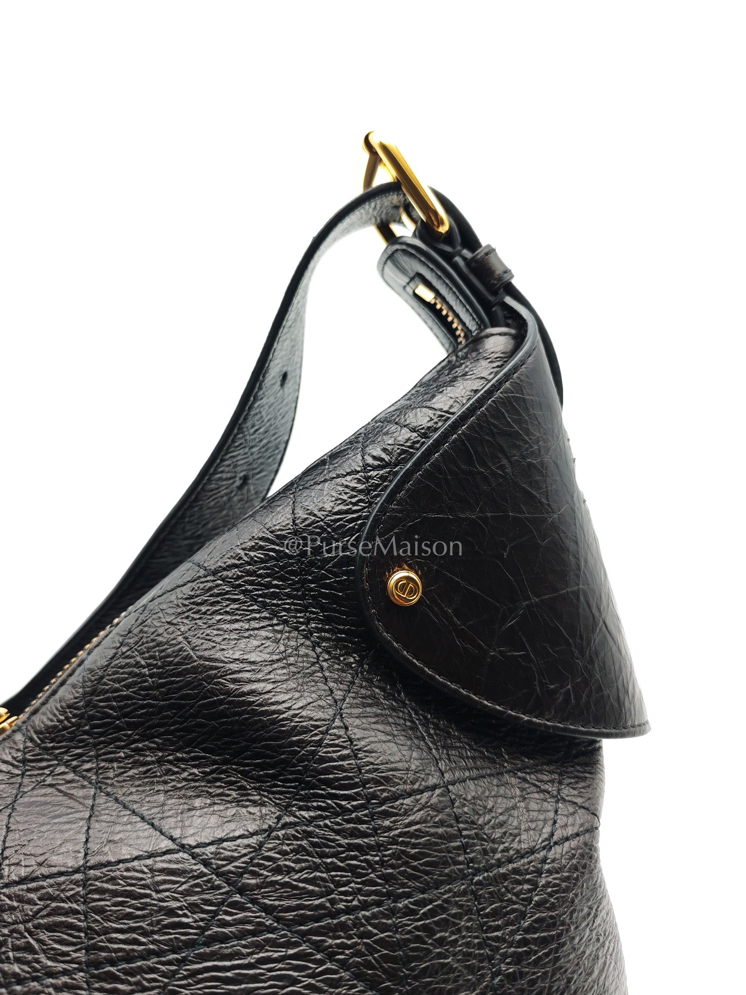 Christian Dior Voyage Bag in Black Crinkled Calfskin Leather Shoulder Bag | Purse Maison Luxury Bags Shop