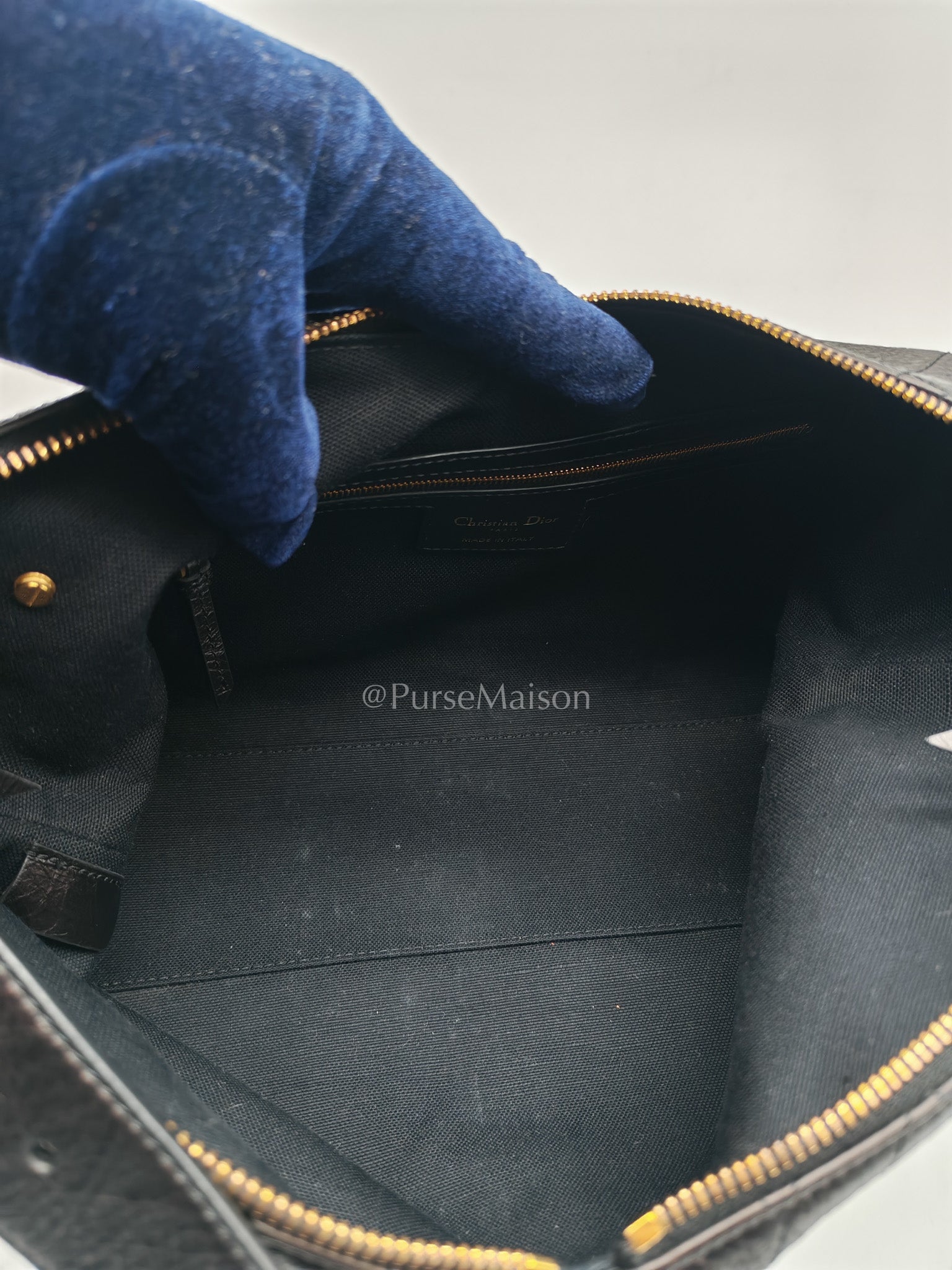 Christian Dior Voyage Bag in Black Crinkled Calfskin Leather Shoulder Bag | Purse Maison Luxury Bags Shop