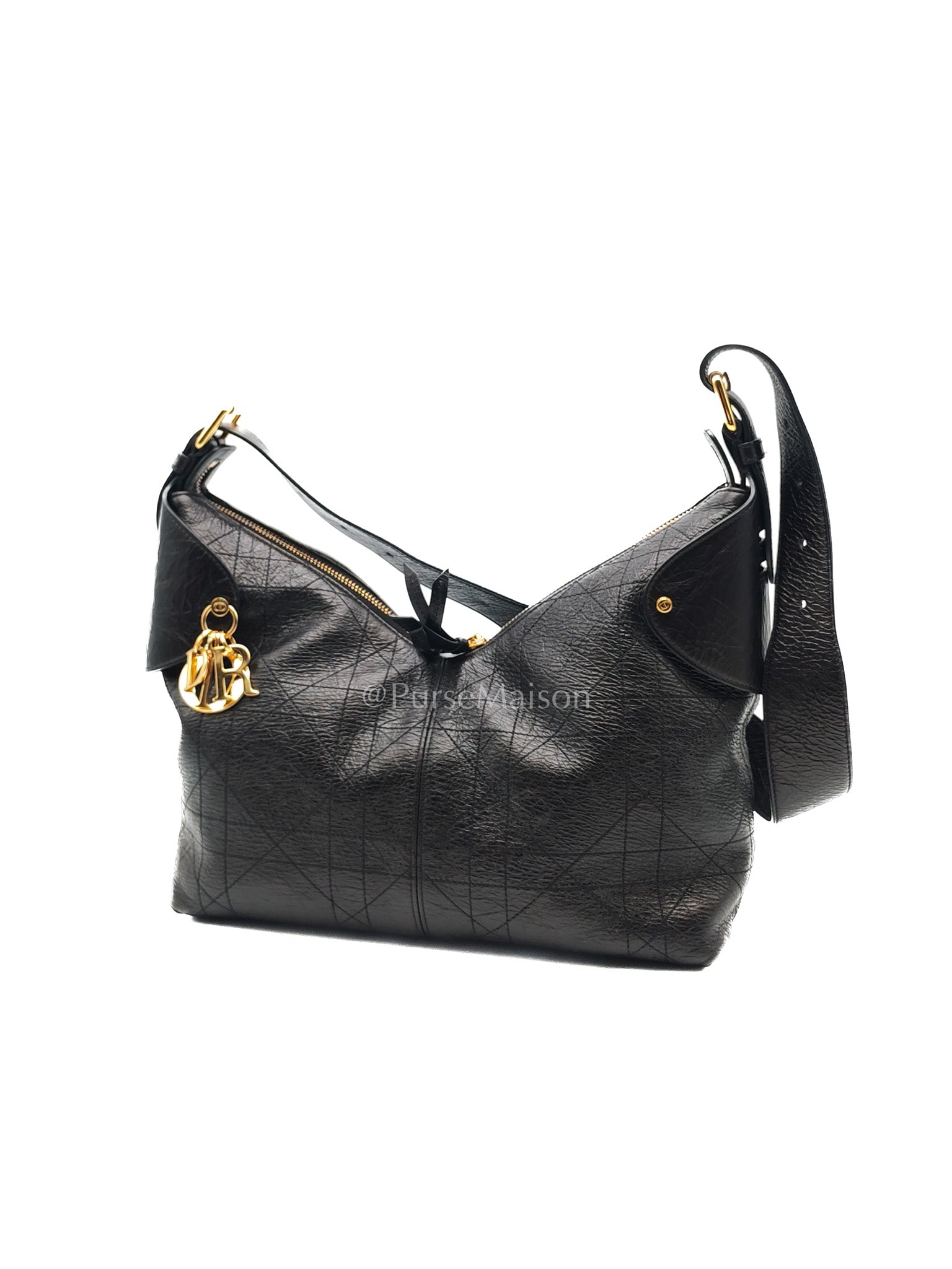 Christian Dior Voyage Bag in Black Crinkled Calfskin Leather Shoulder Bag | Purse Maison Luxury Bags Shop