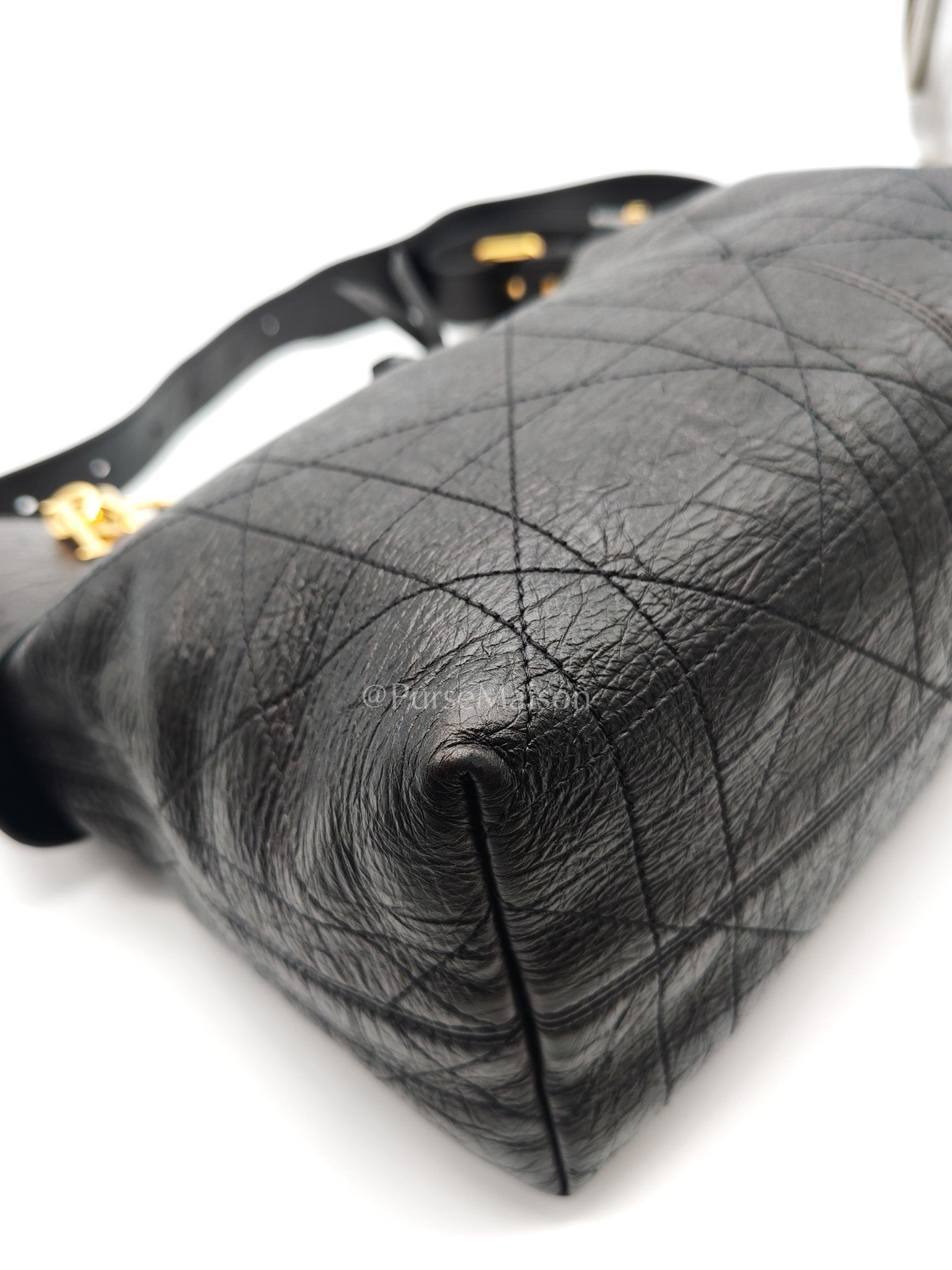Christian Dior Voyage Bag in Black Crinkled Calfskin Leather Shoulder Bag | Purse Maison Luxury Bags Shop