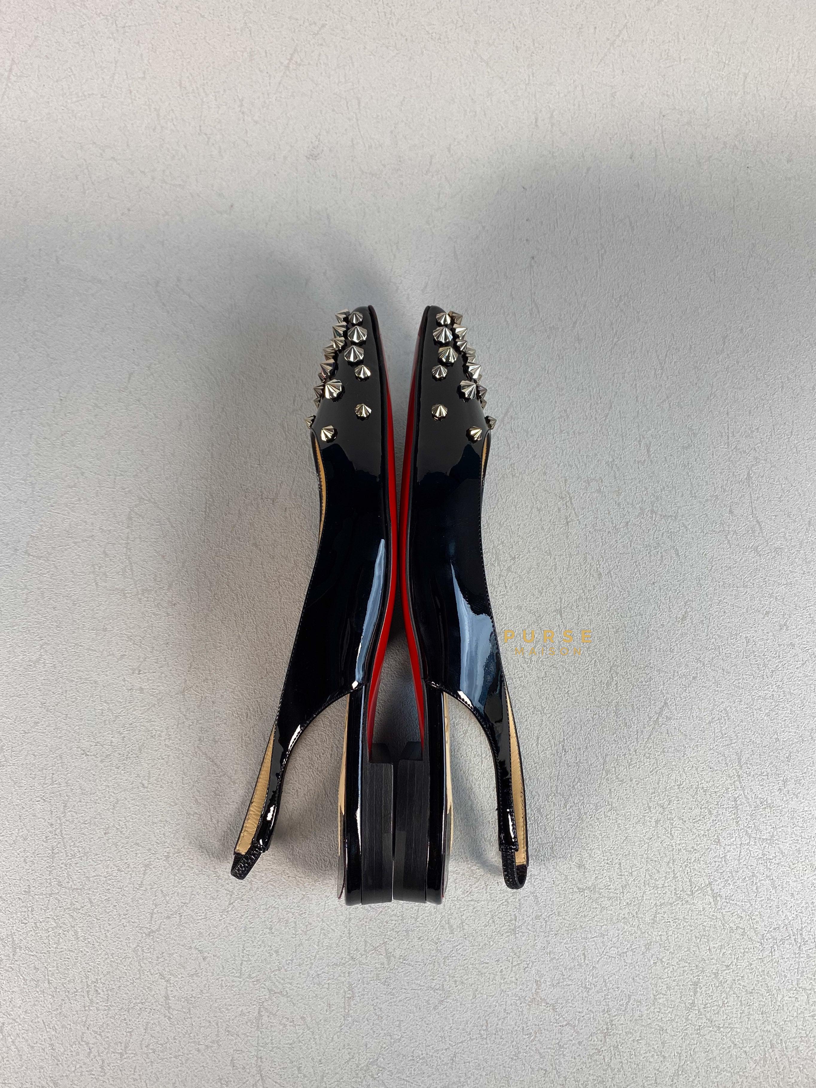 Christian Louboutin Drama Sling Flat Patent Black/Silver Size 36 | Purse Maison Luxury Bags Shop