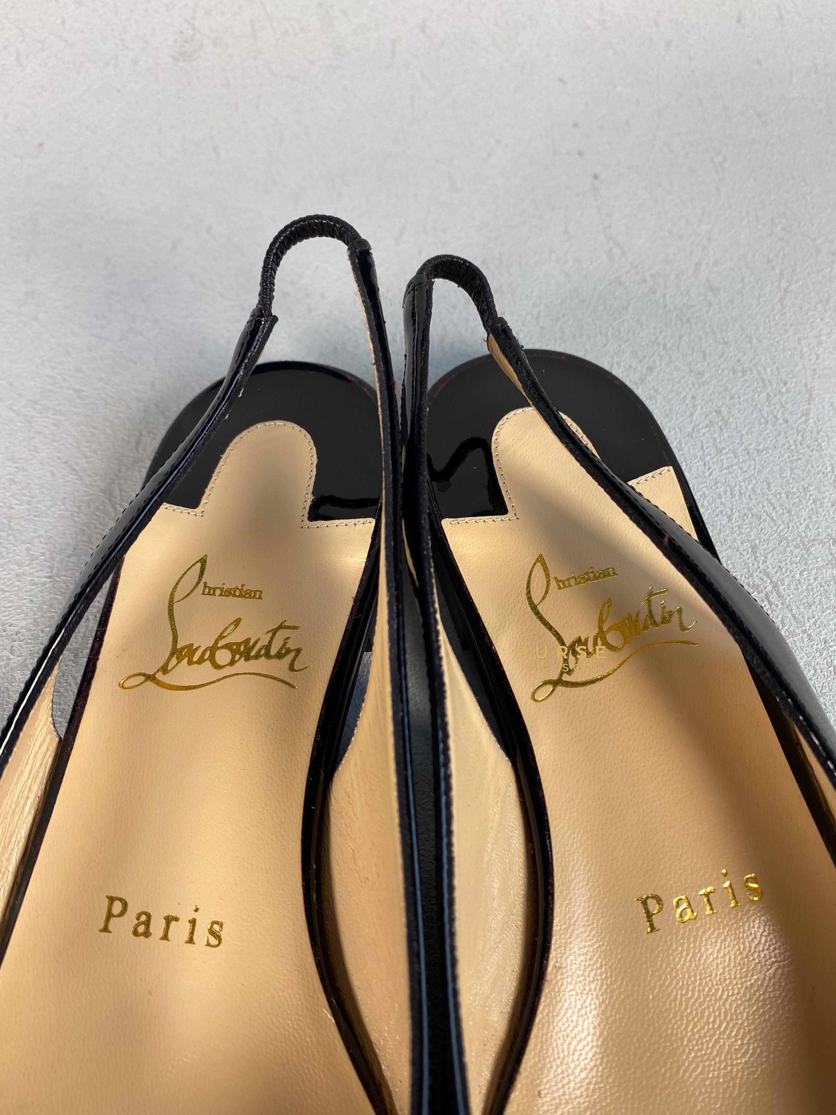 Christian Louboutin Drama Sling Flat Patent Black/Silver Size 36 | Purse Maison Luxury Bags Shop