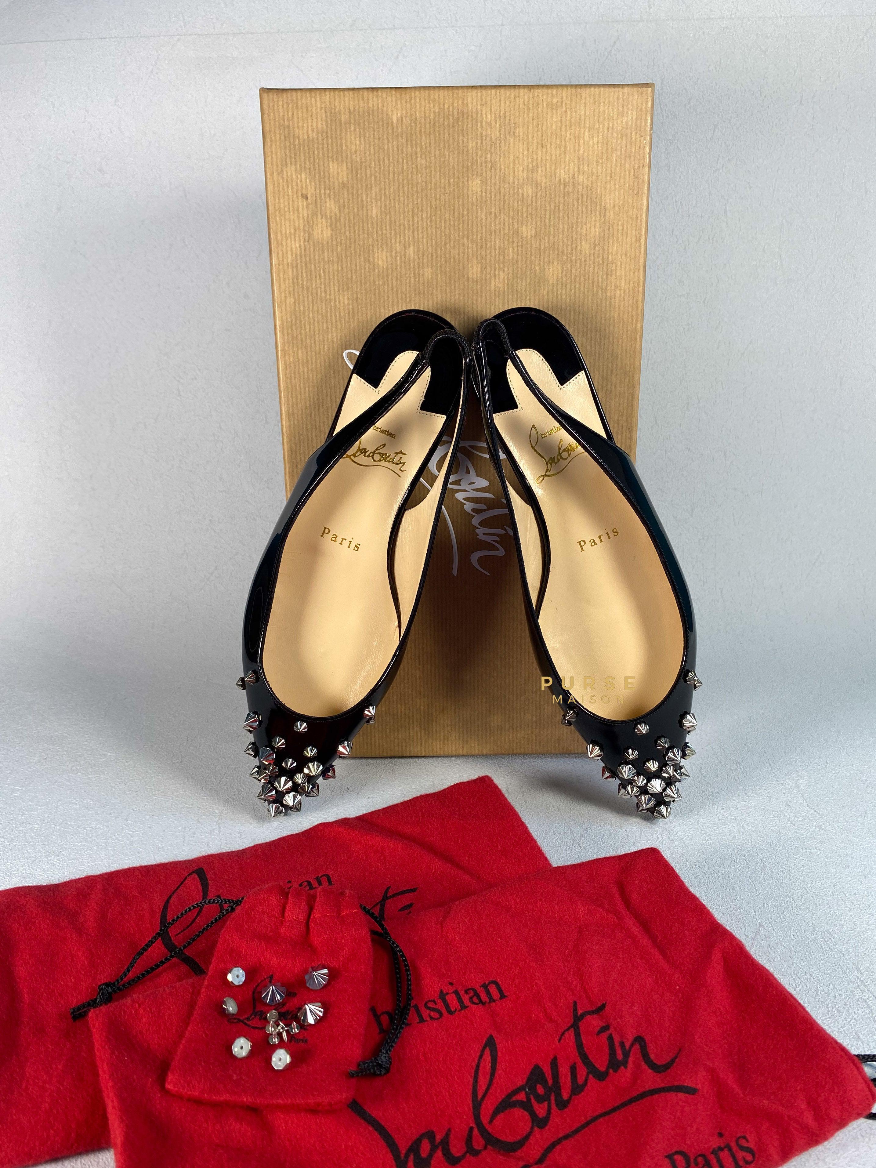 Christian Louboutin Drama Sling Flat Patent Black/Silver Size 36 | Purse Maison Luxury Bags Shop