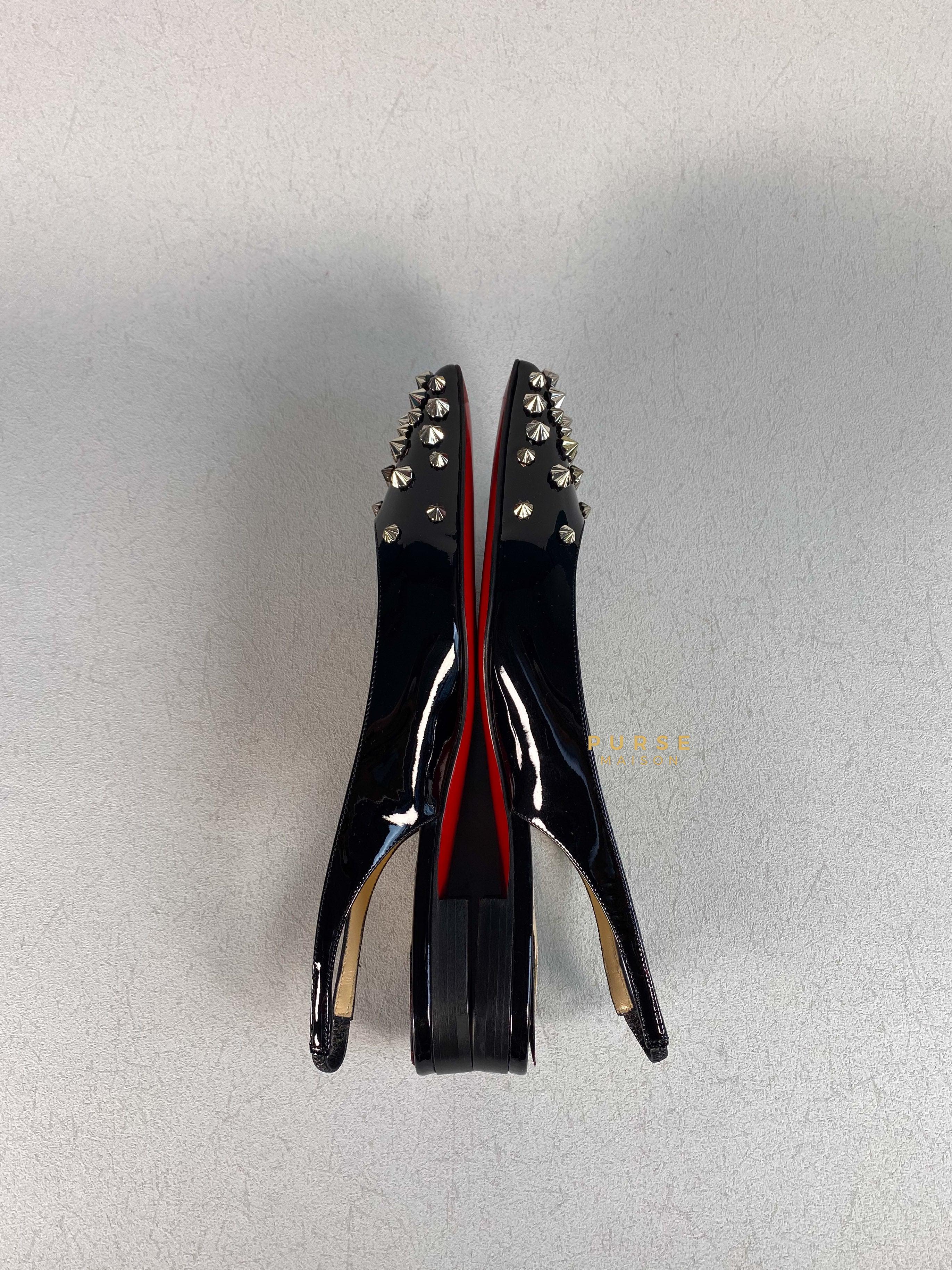 Christian Louboutin Drama Sling Flat Patent Black/Silver Size 36 | Purse Maison Luxury Bags Shop