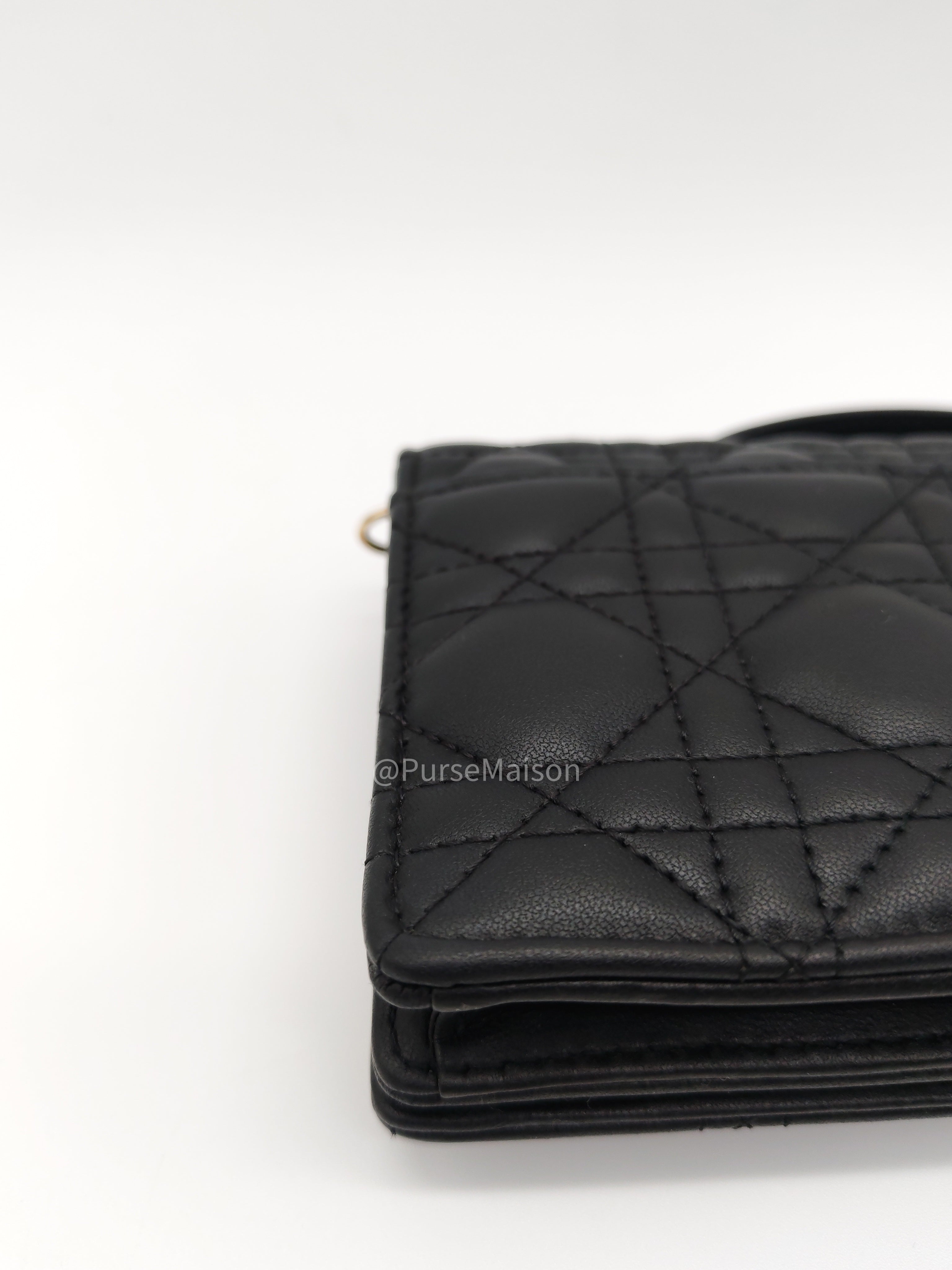 My Dior Mini Top Handle Chain Strap Bag in Black Cannage Lambskin Leather Light Gold Hardware