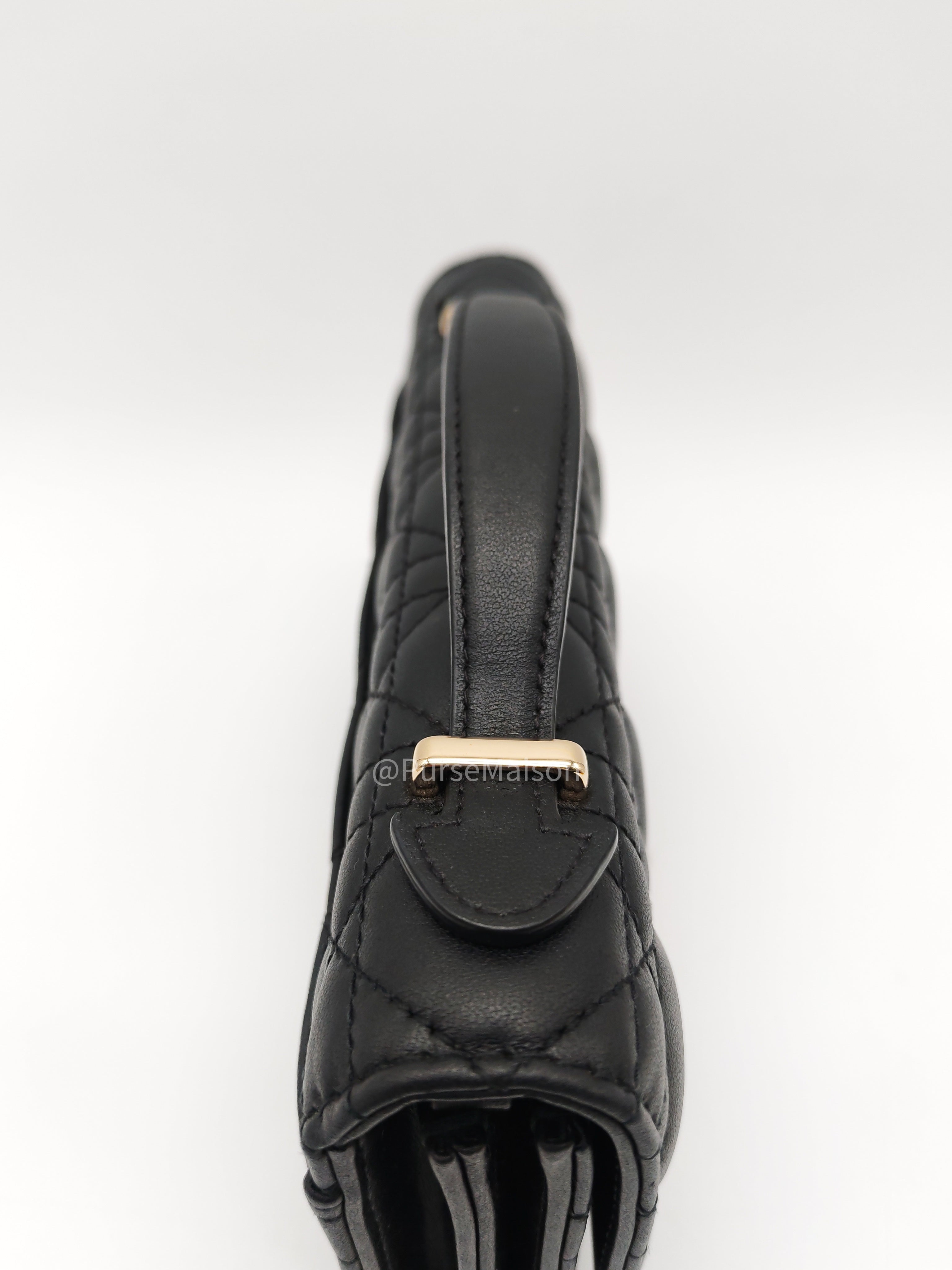 My Dior Mini Top Handle Chain Strap Bag in Black Cannage Lambskin Leather Light Gold Hardware