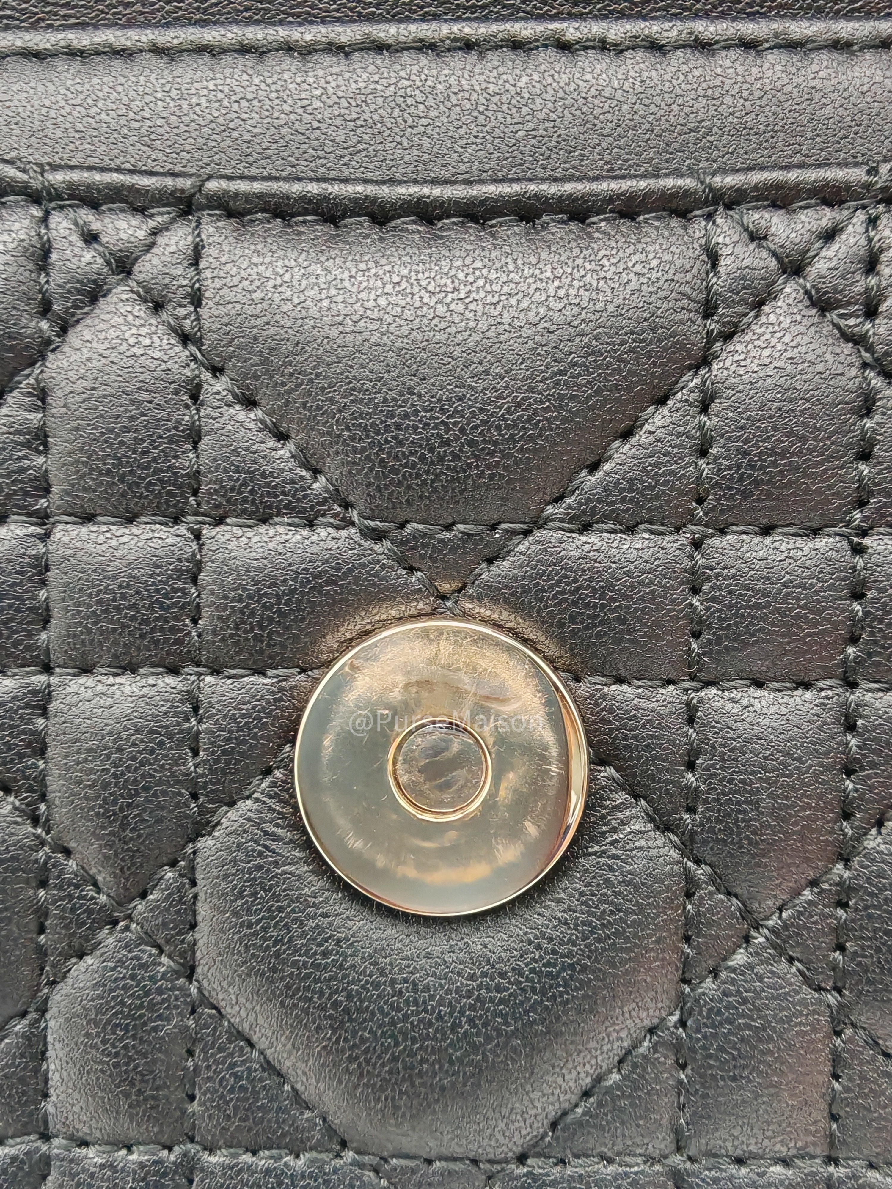 My Dior Mini Top Handle Chain Strap Bag in Black Cannage Lambskin Leather Light Gold Hardware
