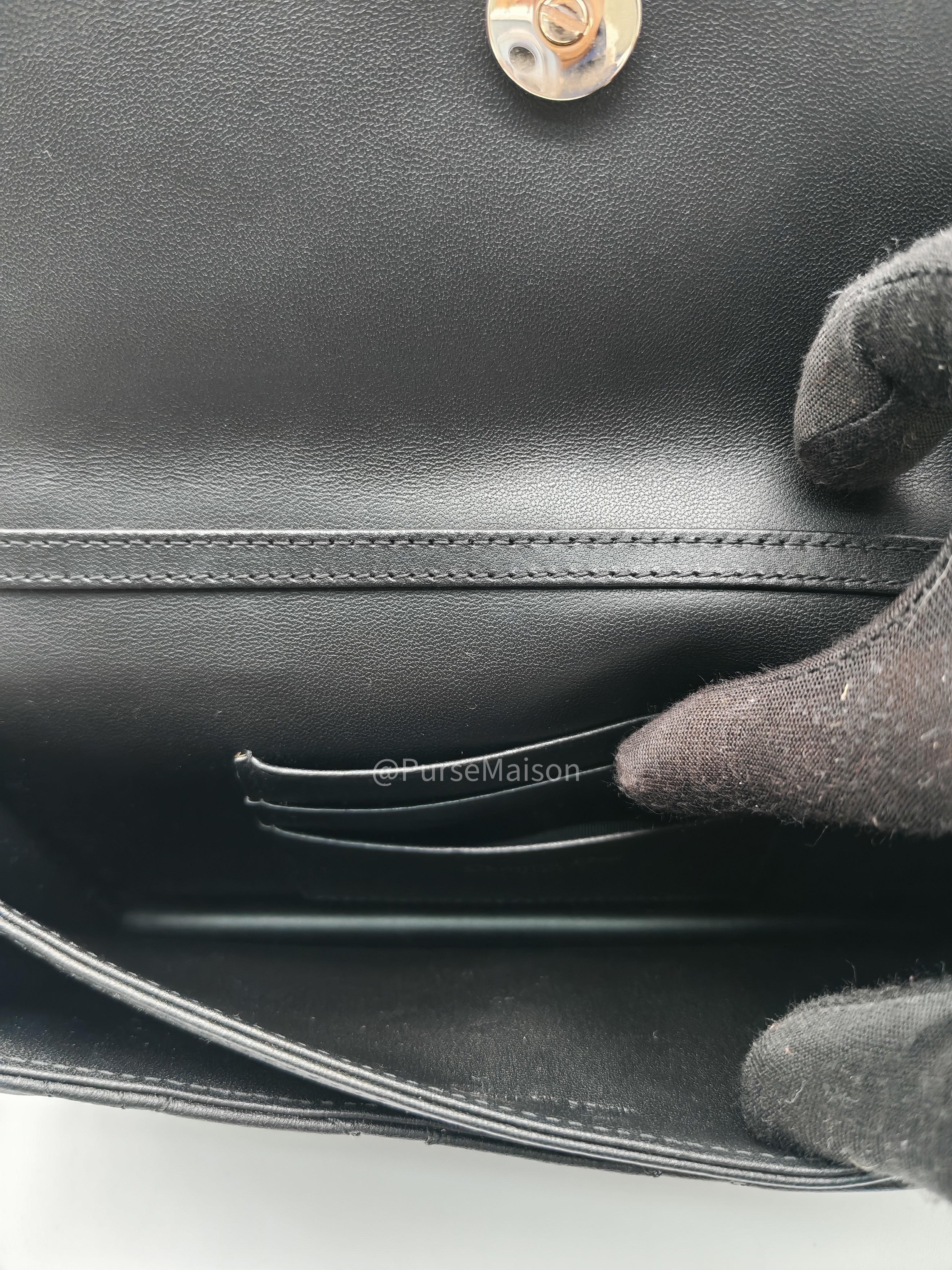 My Dior Mini Top Handle Chain Strap Bag in Black Cannage Lambskin Leather Light Gold Hardware