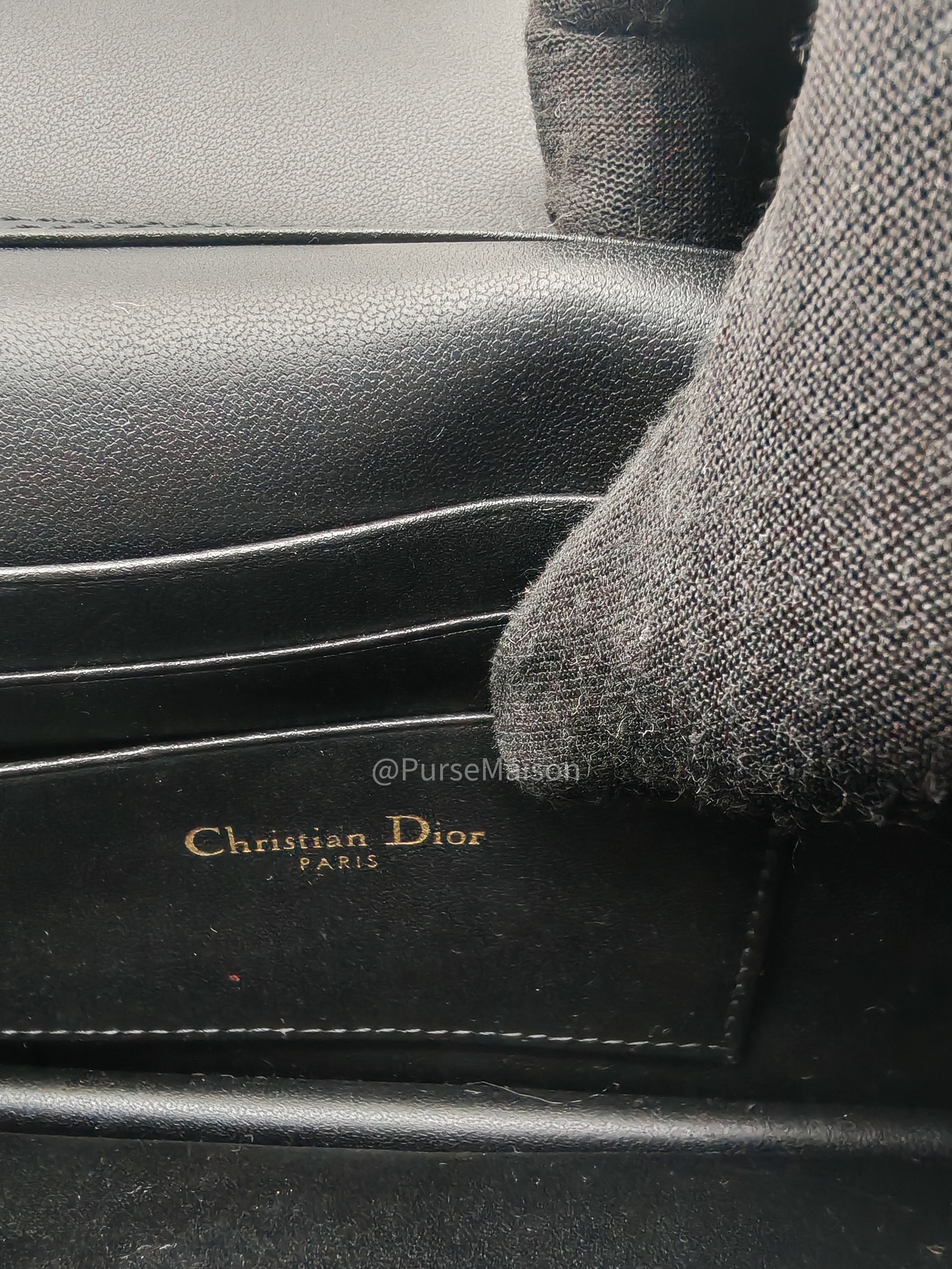 My Dior Mini Top Handle Chain Strap Bag in Black Cannage Lambskin Leather Light Gold Hardware