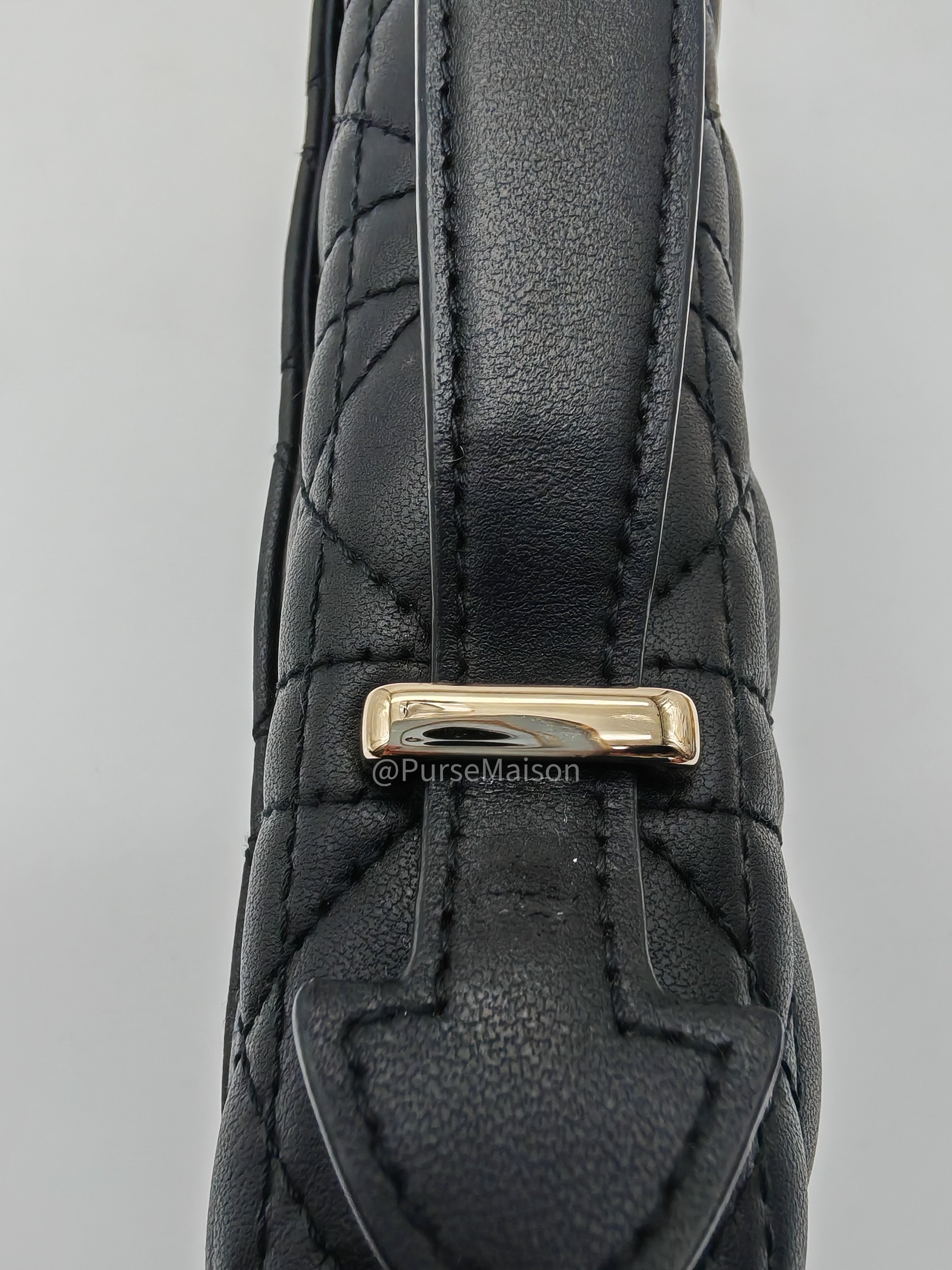 My Dior Mini Top Handle Chain Strap Bag in Black Cannage Lambskin Leather Light Gold Hardware