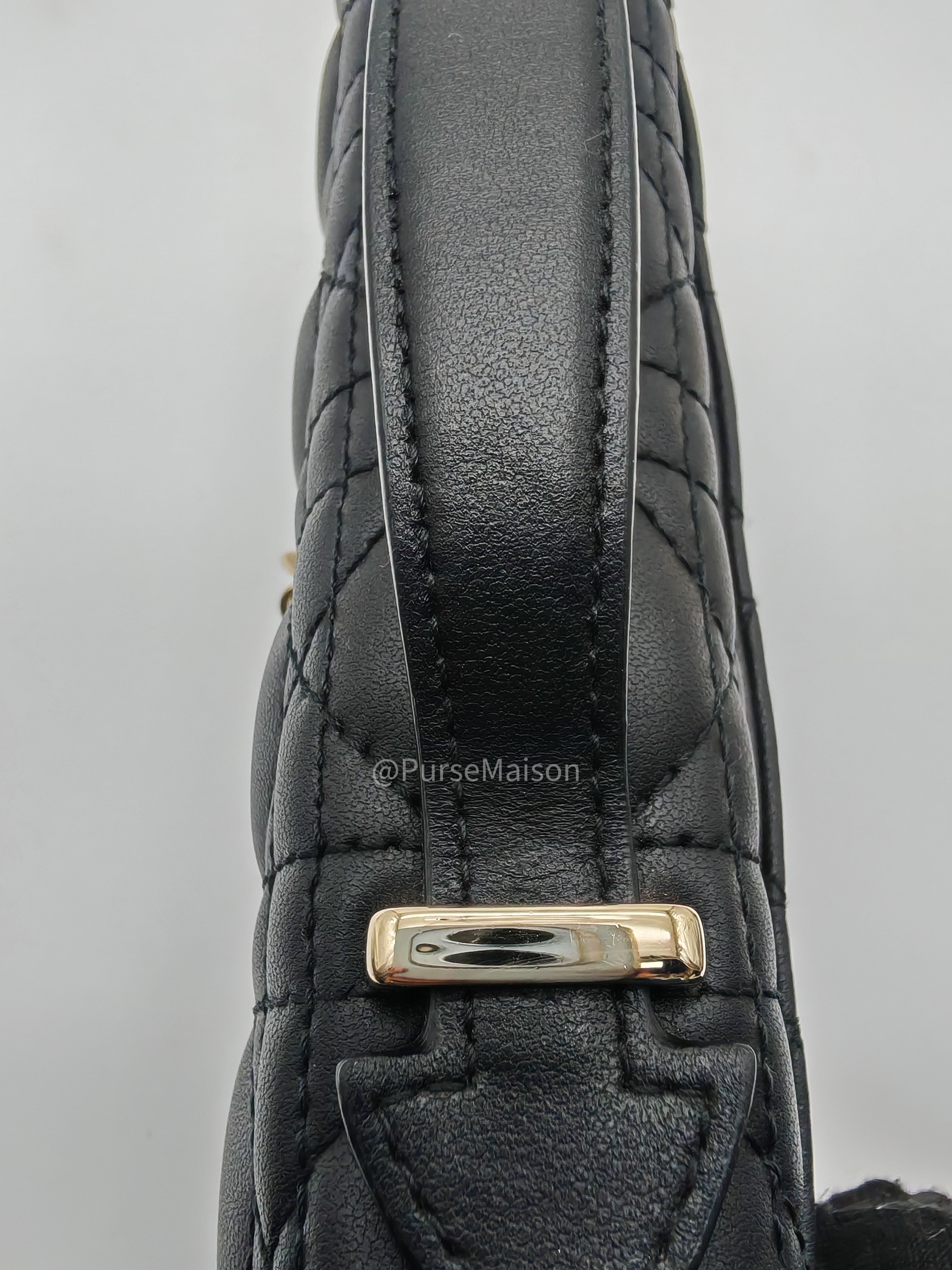 My Dior Mini Top Handle Chain Strap Bag in Black Cannage Lambskin Leather Light Gold Hardware