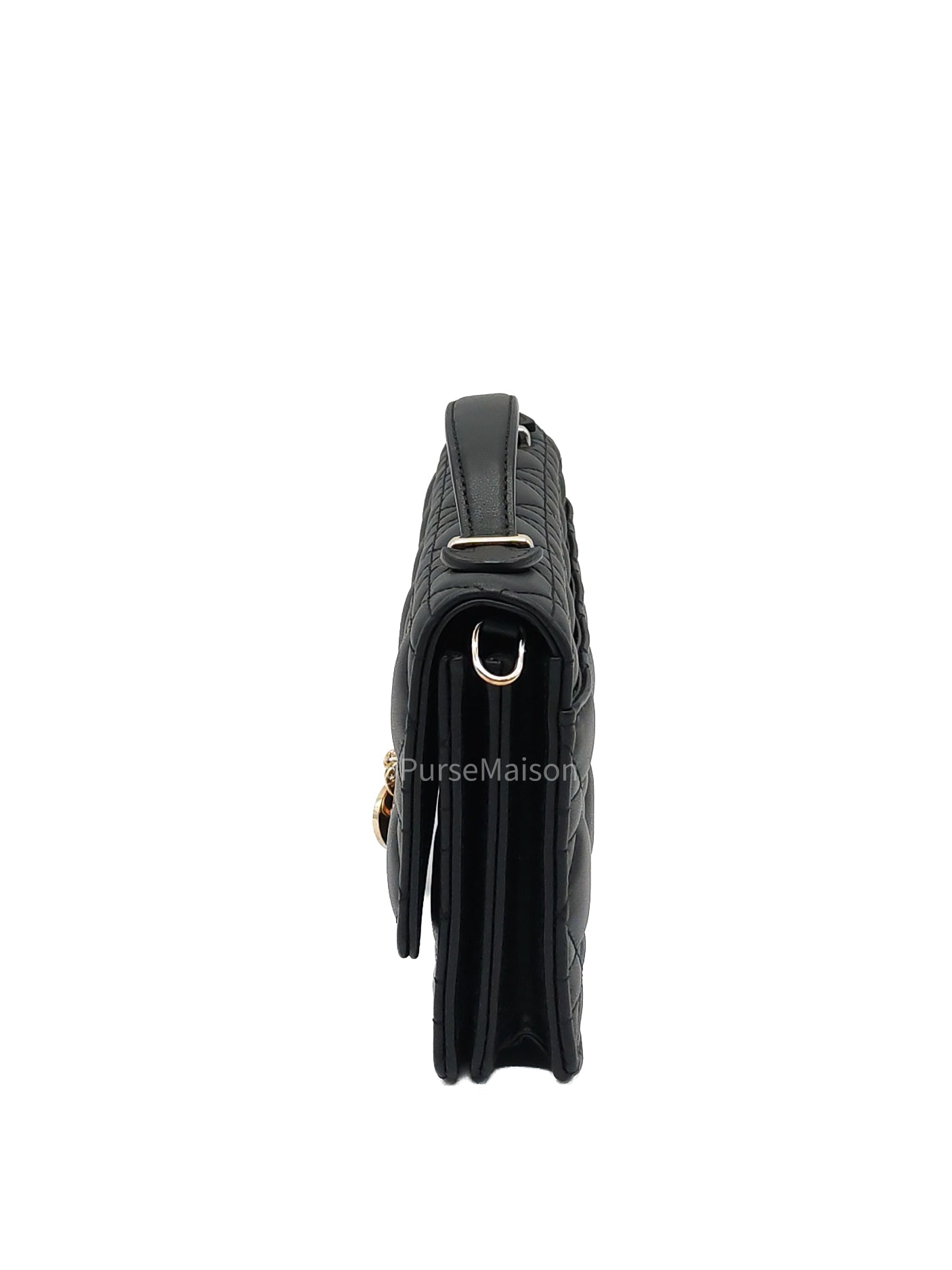 My Dior Mini Top Handle Chain Strap Bag in Black Cannage Lambskin Leather Light Gold Hardware