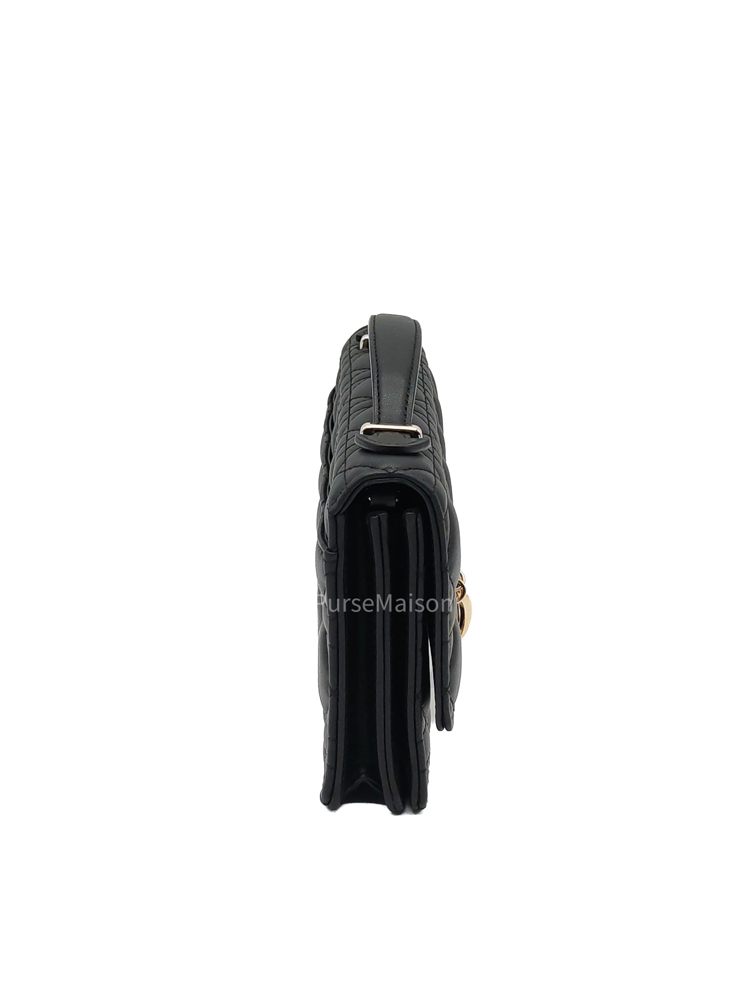 My Dior Mini Top Handle Chain Strap Bag in Black Cannage Lambskin Leather Light Gold Hardware