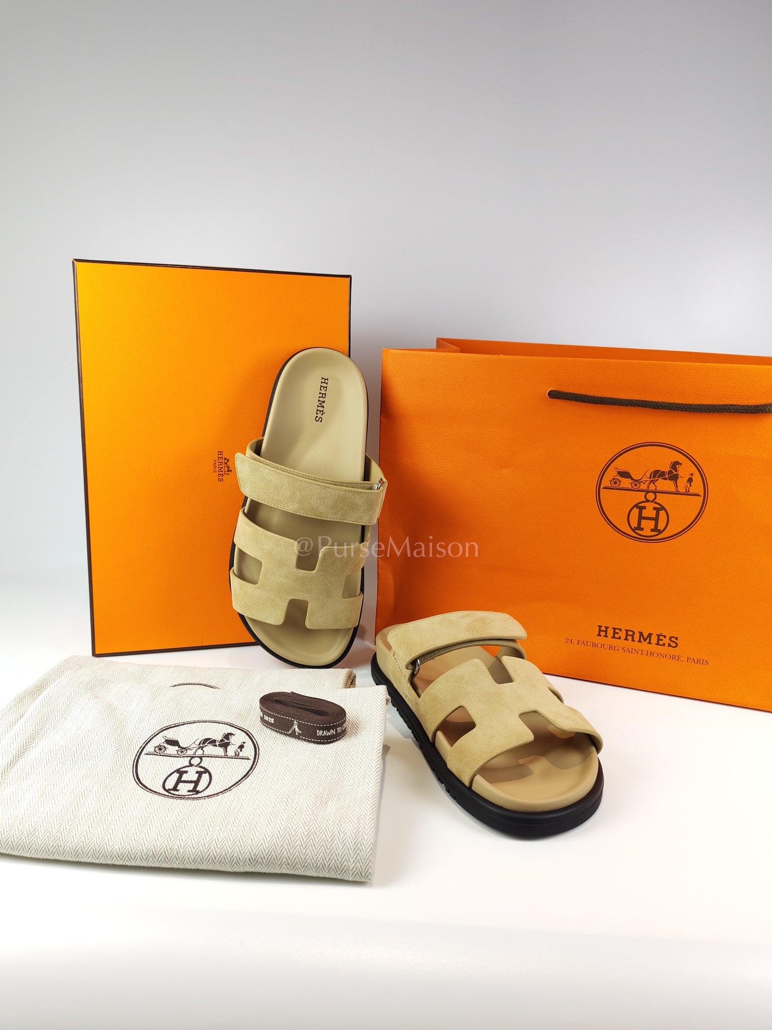 Chypre Beige Suede Leather Sandals Size 37 EU(24.5 cm) | Purse Maison Luxury Bags Shop