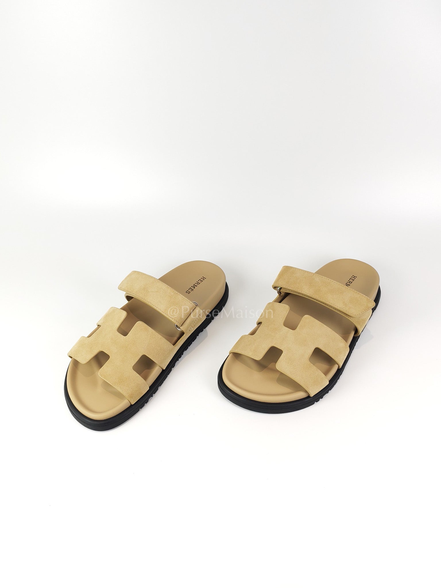 Chypre Beige Suede Leather Sandals Size 37 EU(24.5 cm) | Purse Maison Luxury Bags Shop