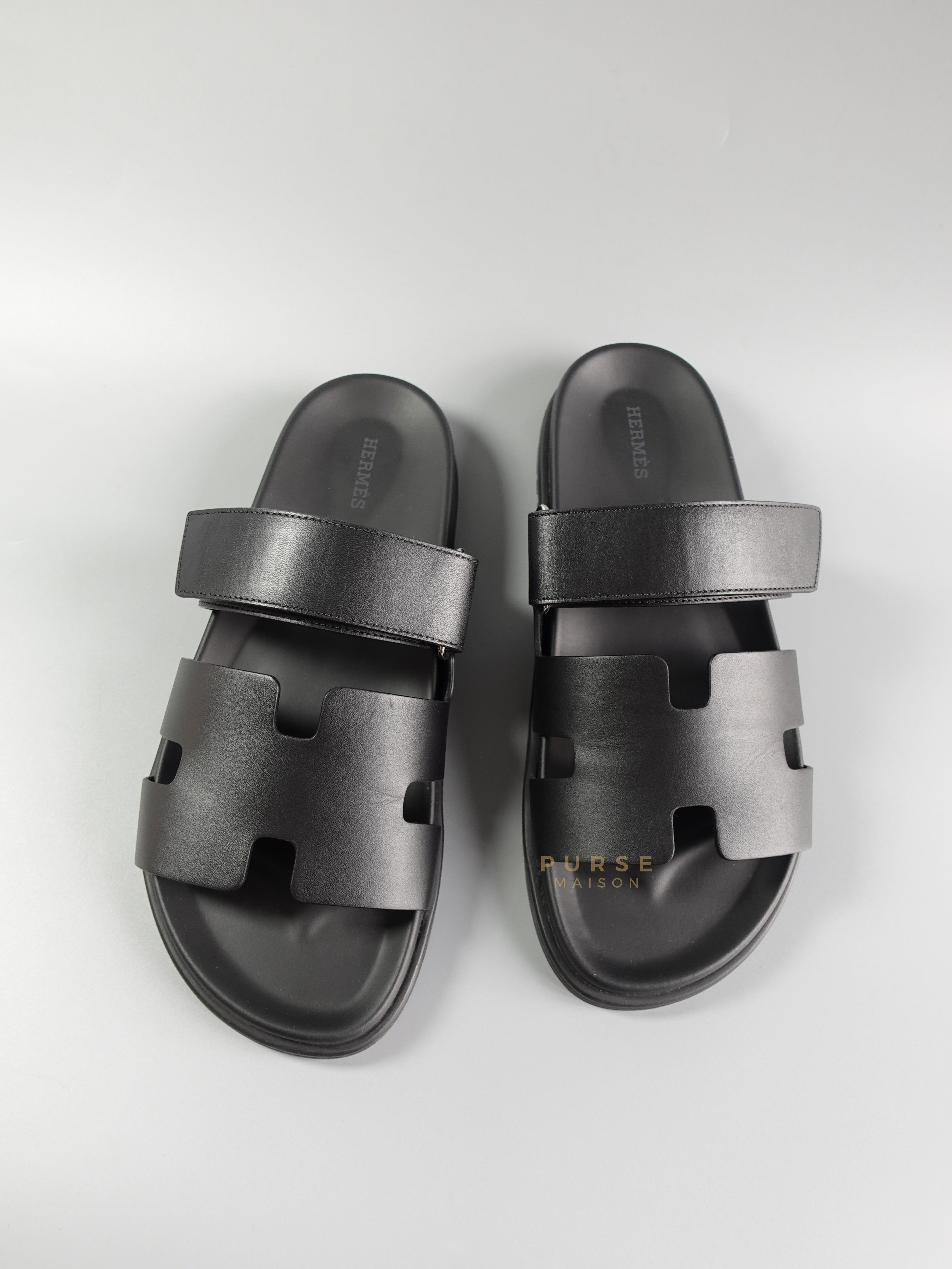 Chypre Black Calfskin Leather Techno Men’s Sandals Size 41 (27cm) | Purse Maison Luxury Bags Shop