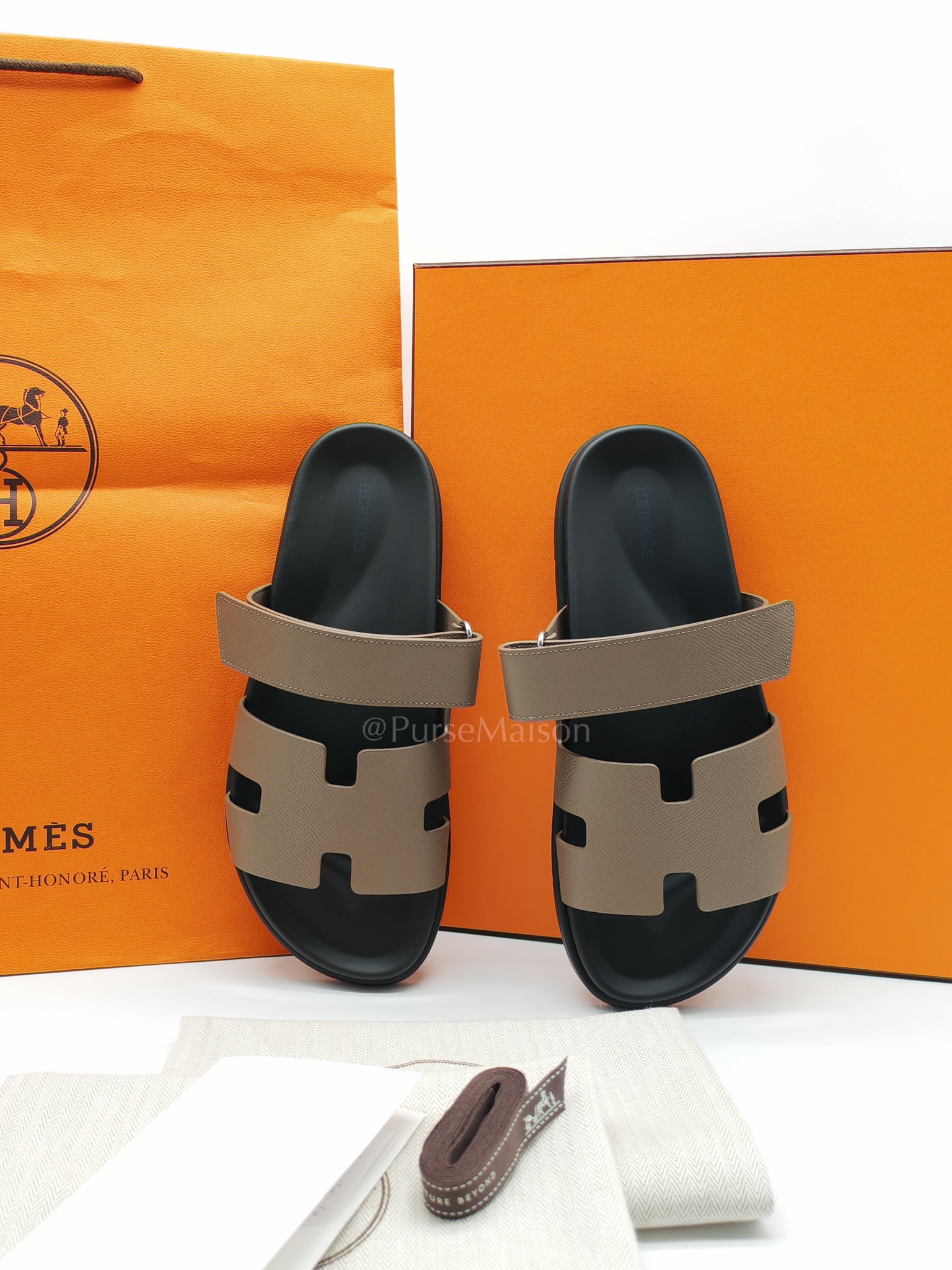 Chypre Etoupe in Epsom Leather Sandals Size 41 (EU) 26.5cm | Purse Maison Luxury Bags Shop