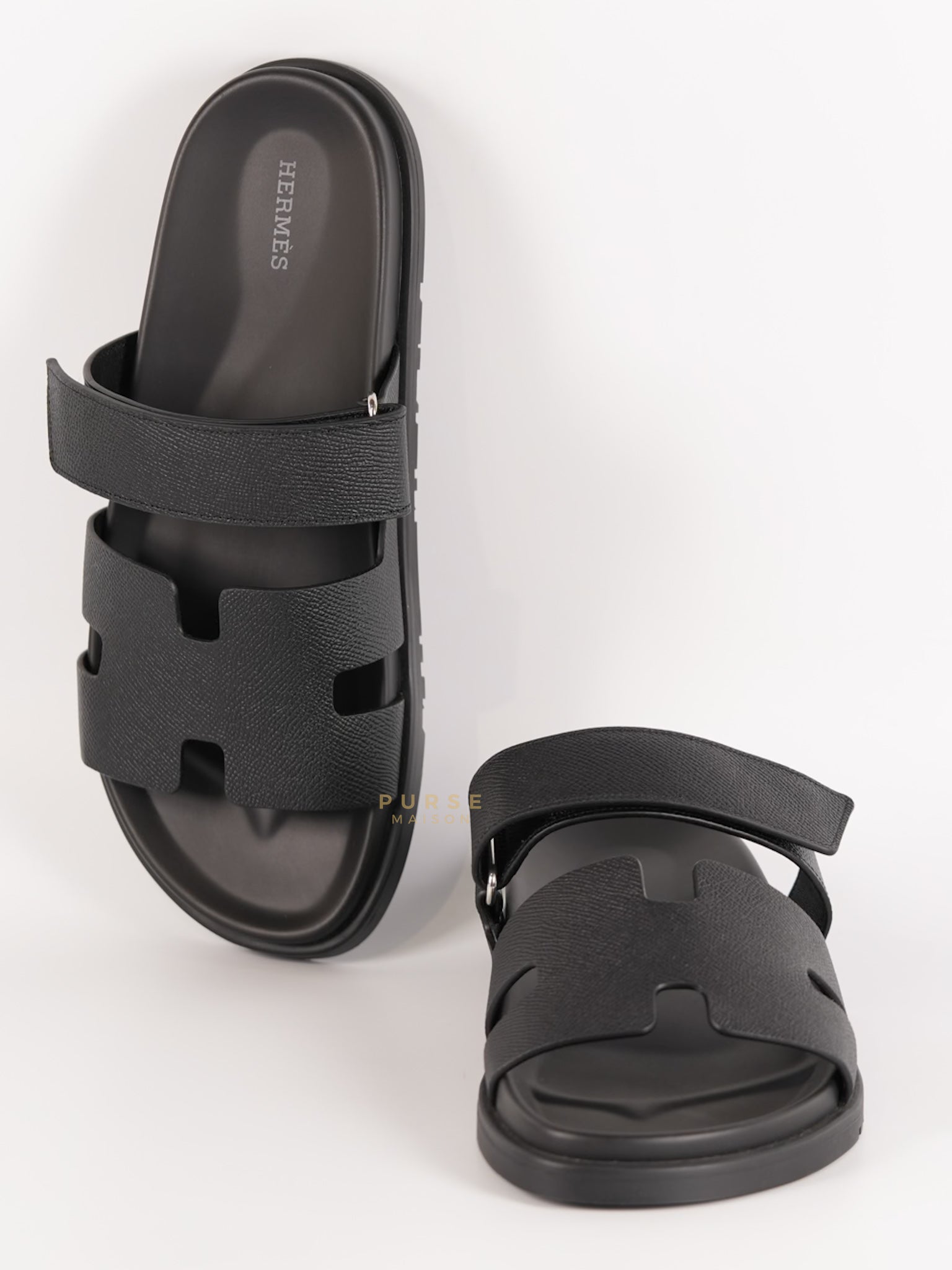 Chypre Sandals in Noir Epsom Leather, Size 9 EU (25 cm) | Purse Maison Luxury Bags Shop