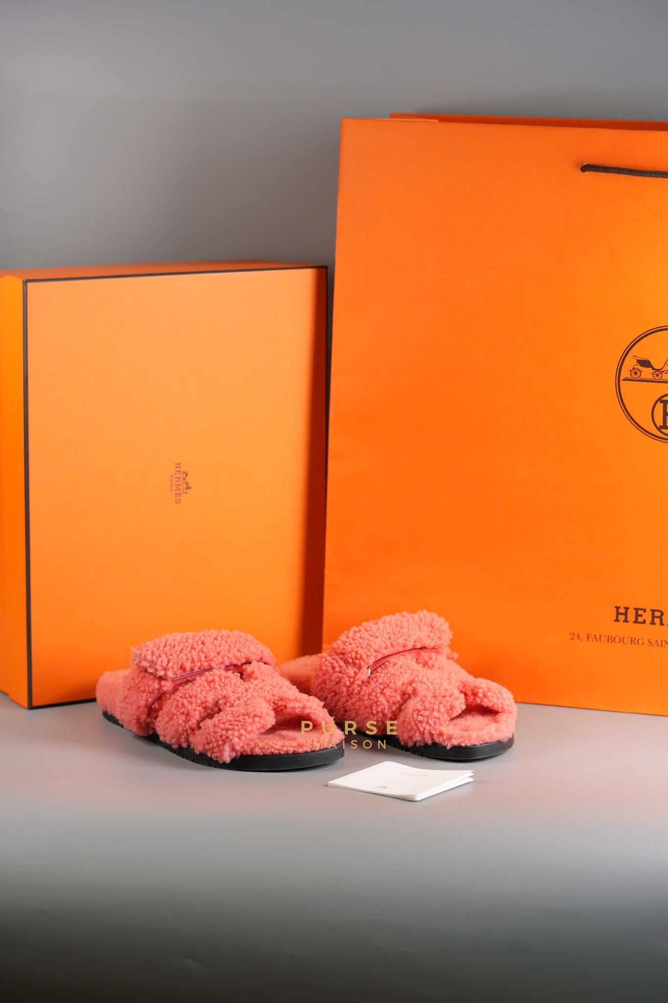 Chypre Shearling in Coral Pink Sandals Size 35.5 (24.5cm) | Purse Maison Luxury Bags Shop