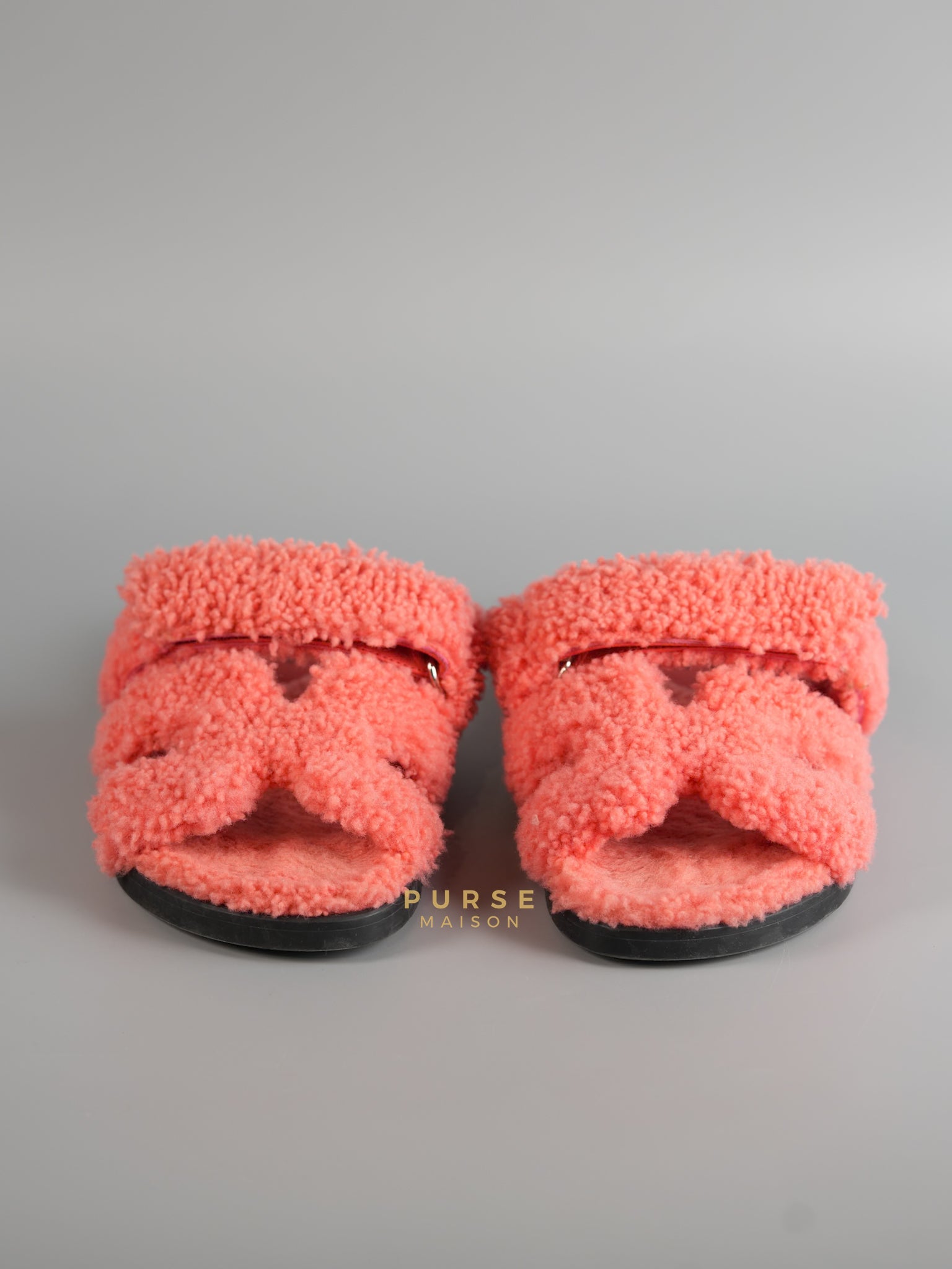 Chypre Shearling in Coral Pink Sandals Size 35.5 (24.5cm) | Purse Maison Luxury Bags Shop