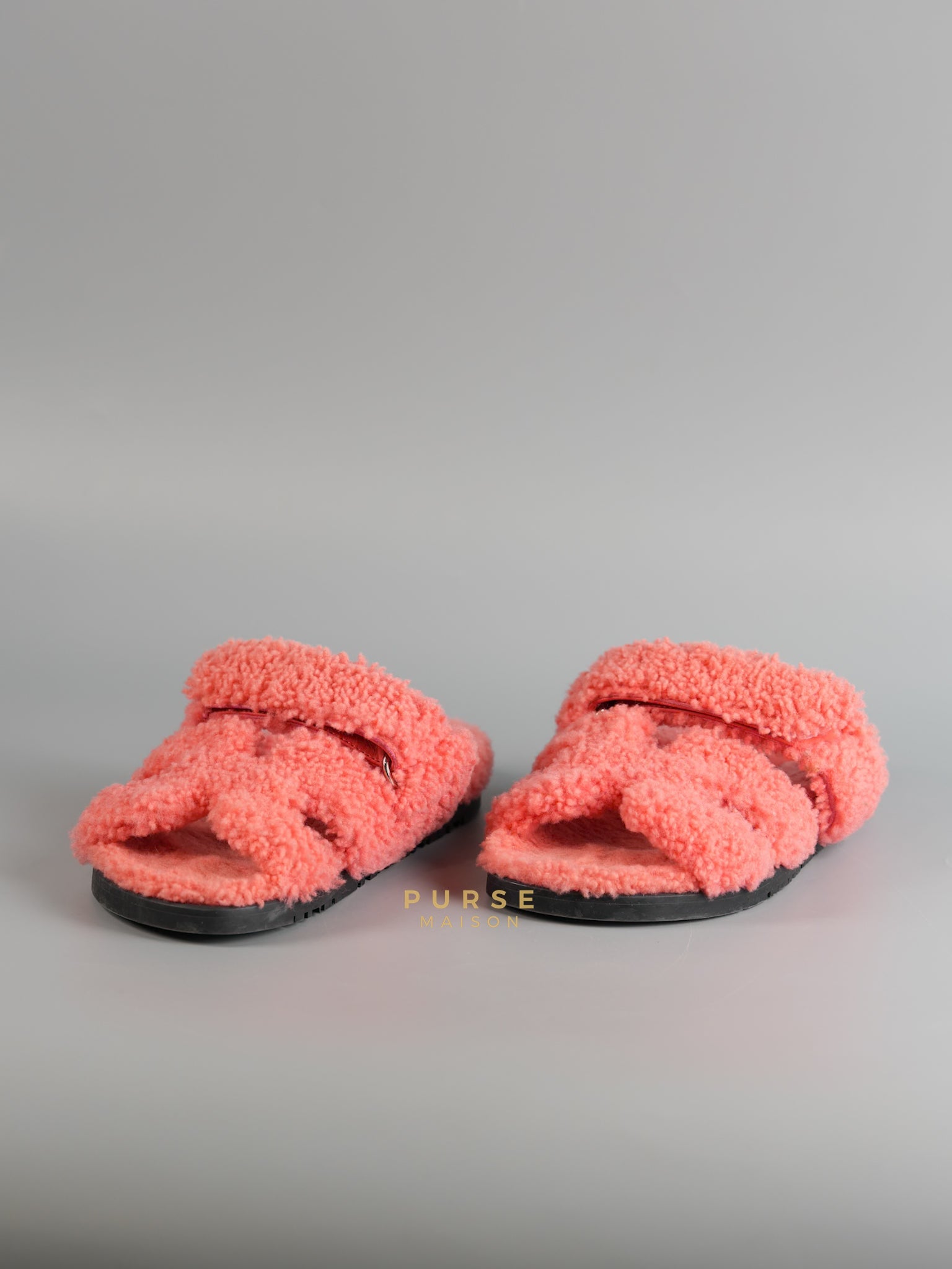 Chypre Shearling in Coral Pink Sandals Size 35.5 (24.5cm) | Purse Maison Luxury Bags Shop