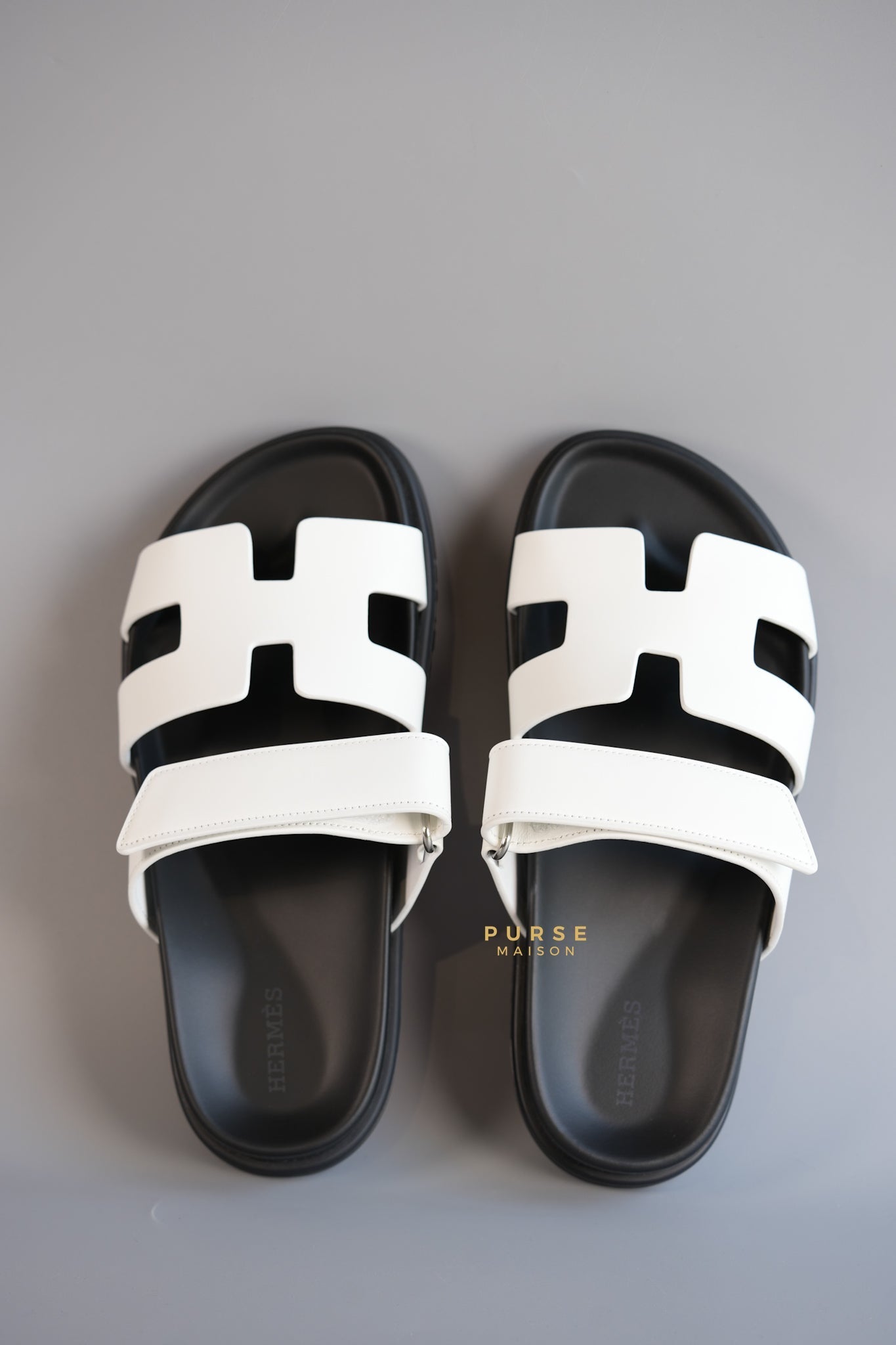 Chypre White/Black Calfskin Leather Techno Men’s Sandals Size 37 (24cm) | Purse Maison Luxury Bags Shop
