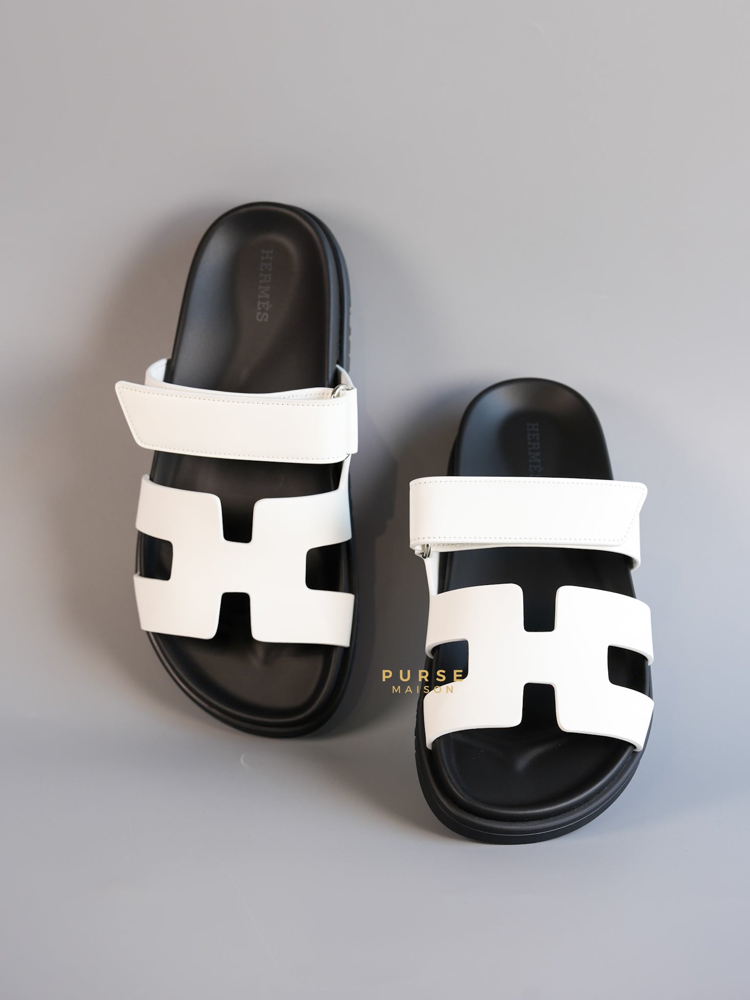 Chypre White/Black Calfskin Leather Techno Men’s Sandals Size 37 (24cm) | Purse Maison Luxury Bags Shop