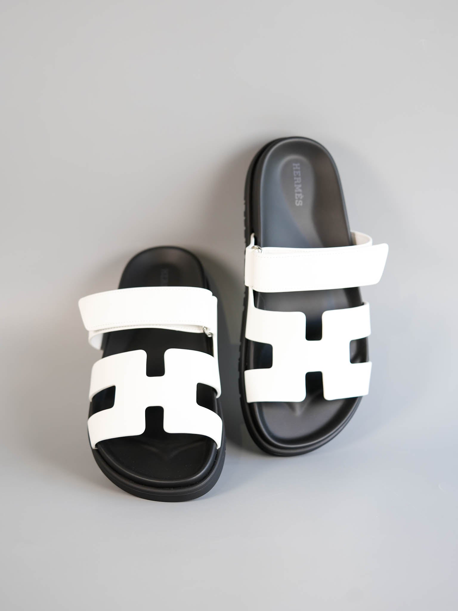 Chypre White/Black Calfskin Leather Techno Women’s Sandals Size 38 | Purse Maison Luxury Bags Shop