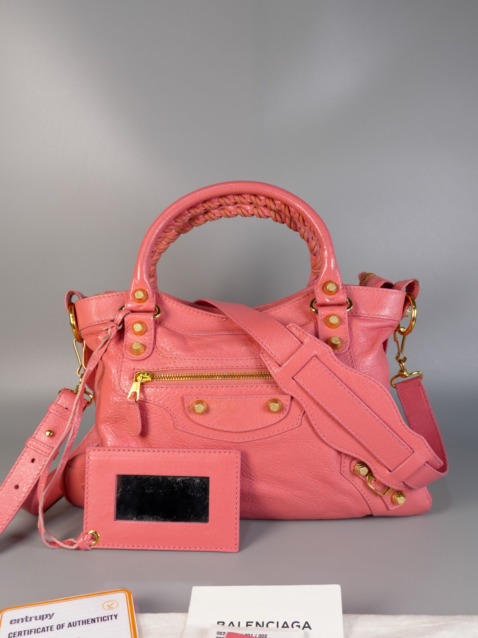 City Bag in Rose Hortensia Lambskin Leather Gold Hardware | Purse Maison Luxury Bags Shop