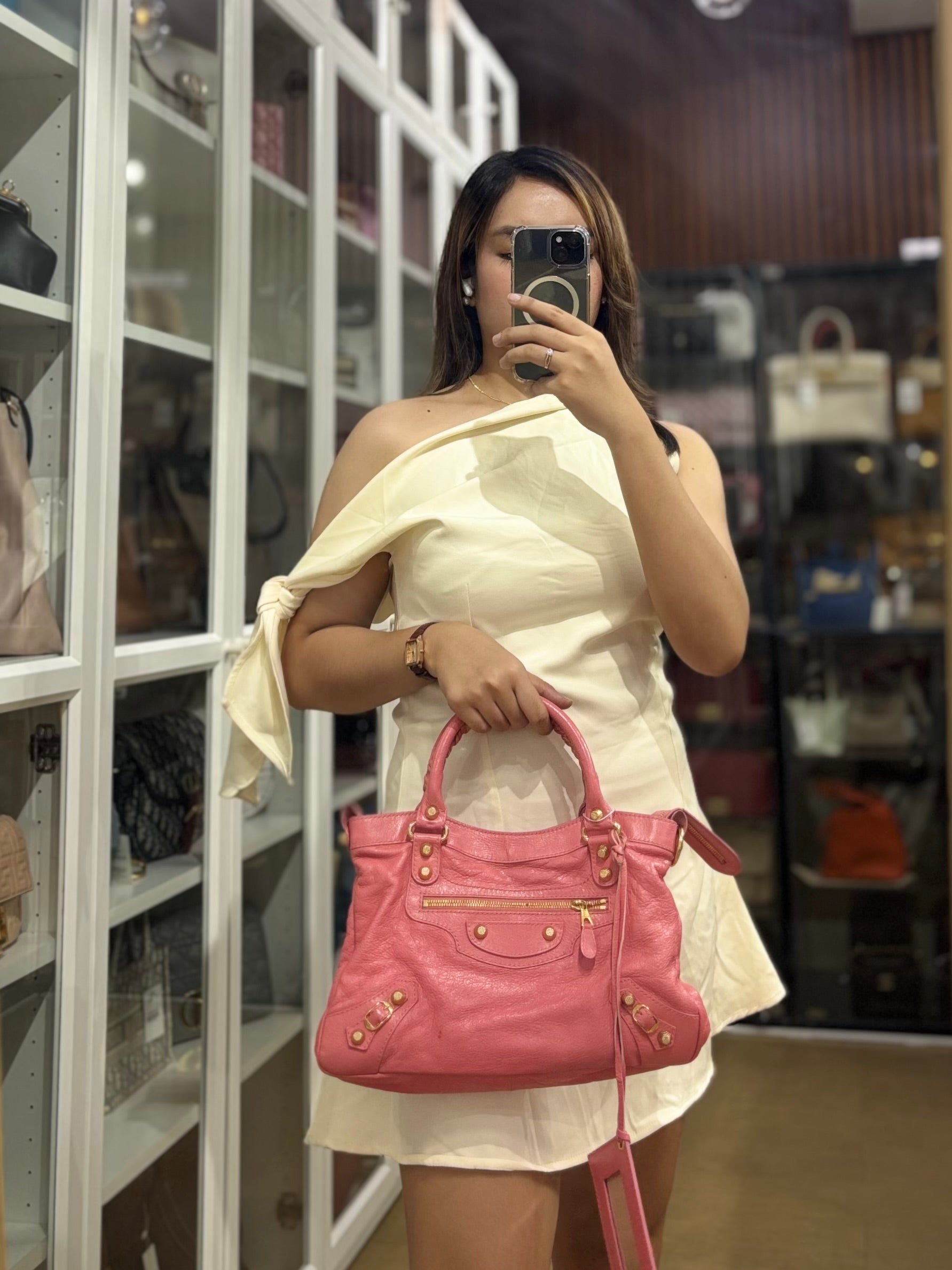 City Bag in Rose Hortensia Lambskin Leather Gold Hardware | Purse Maison Luxury Bags Shop