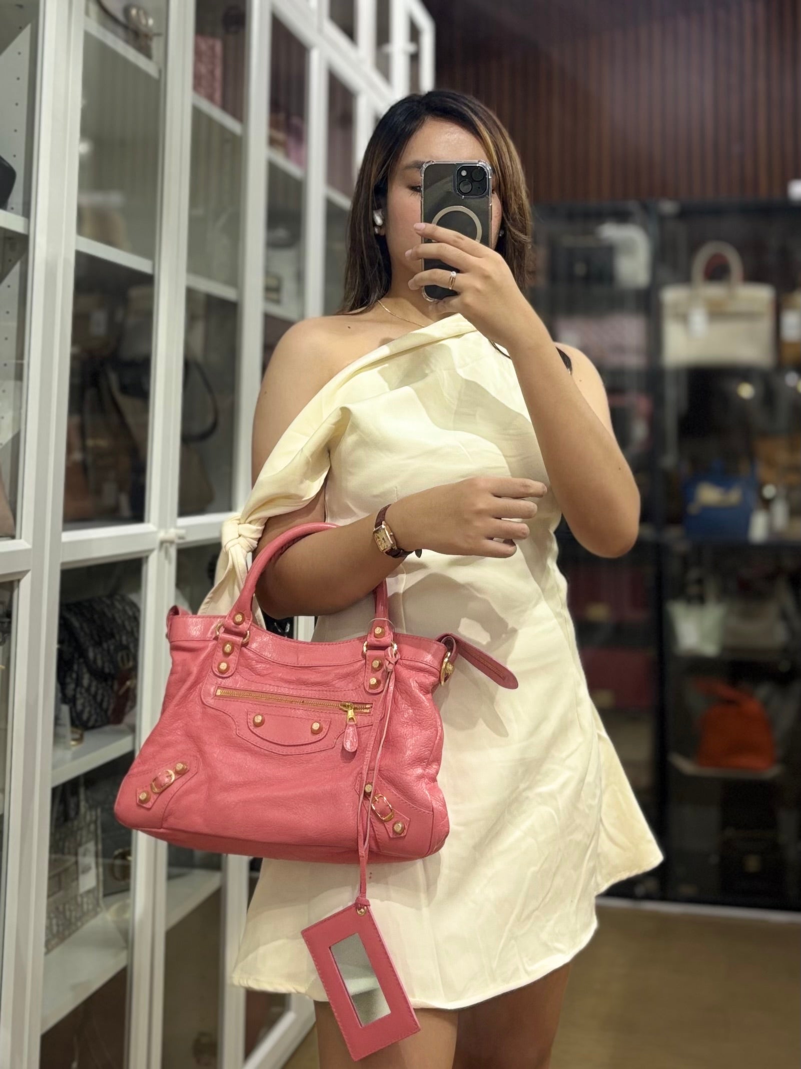 City Bag in Rose Hortensia Lambskin Leather Gold Hardware | Purse Maison Luxury Bags Shop
