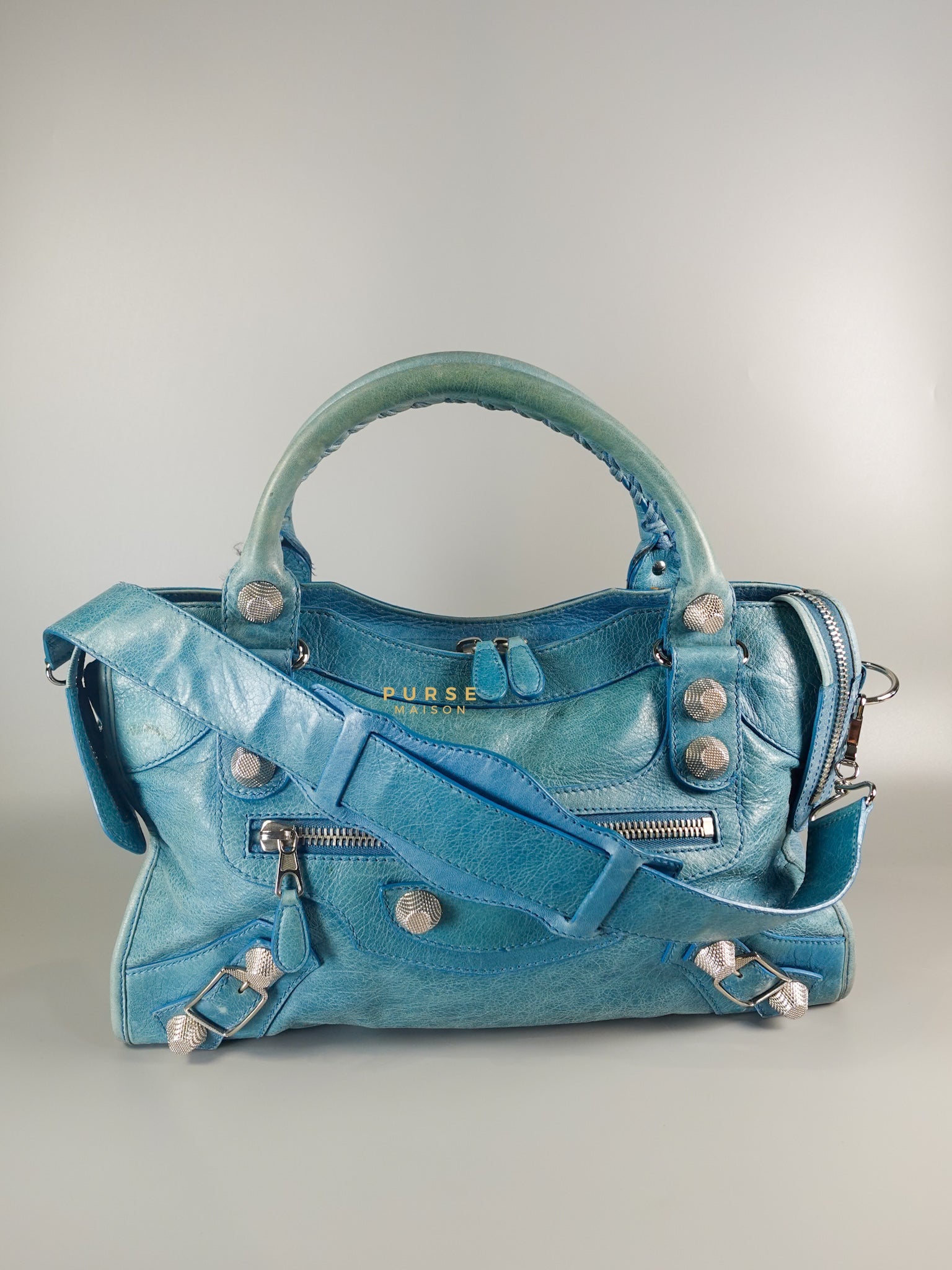 City Metallic Edge Light Blue (Medium) | Purse Maison Luxury Bags Shop