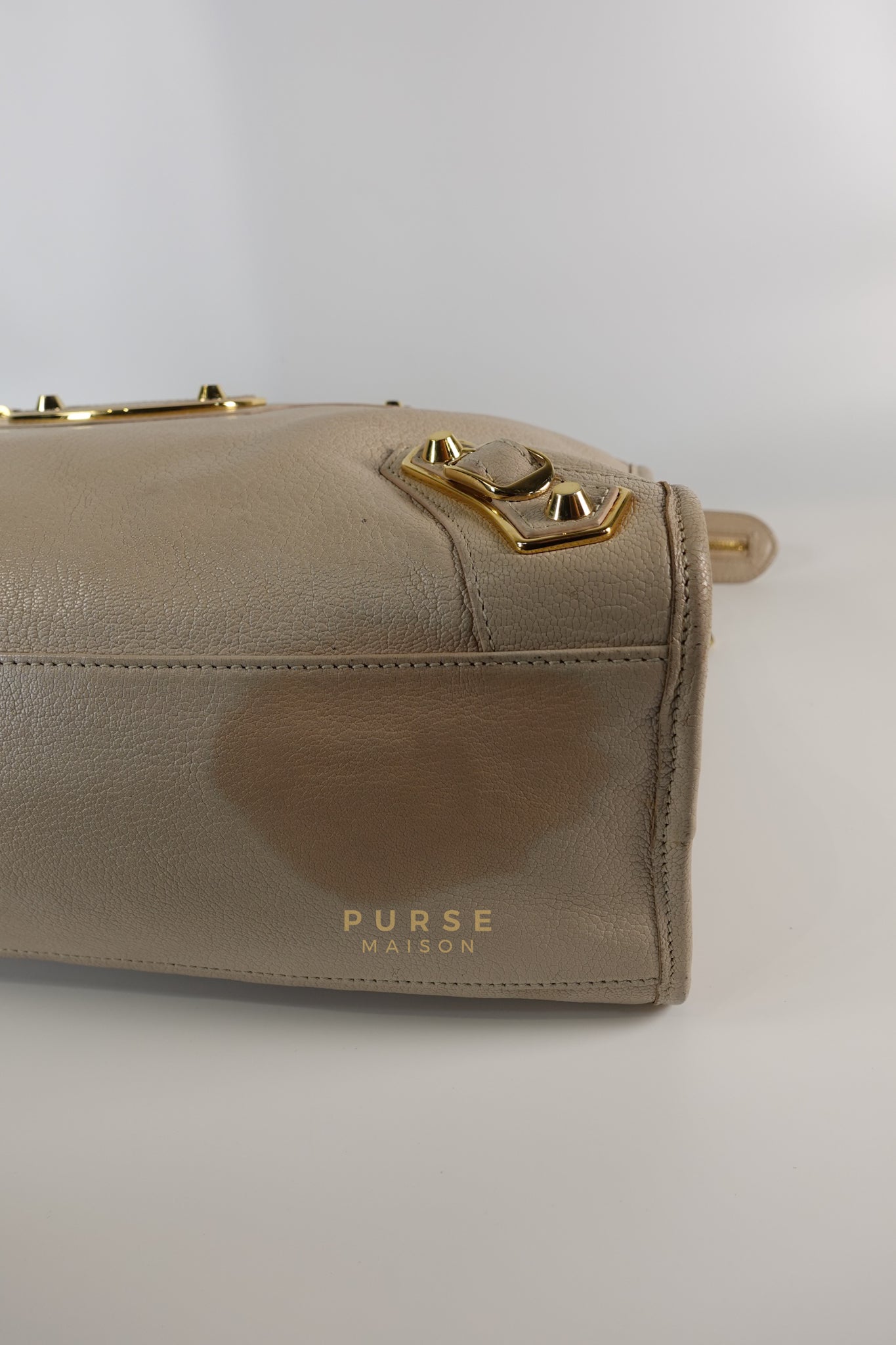 City Metallic Edge Medium in Light Beige and Gold Hardware | Purse Maison Luxury Bags Shop