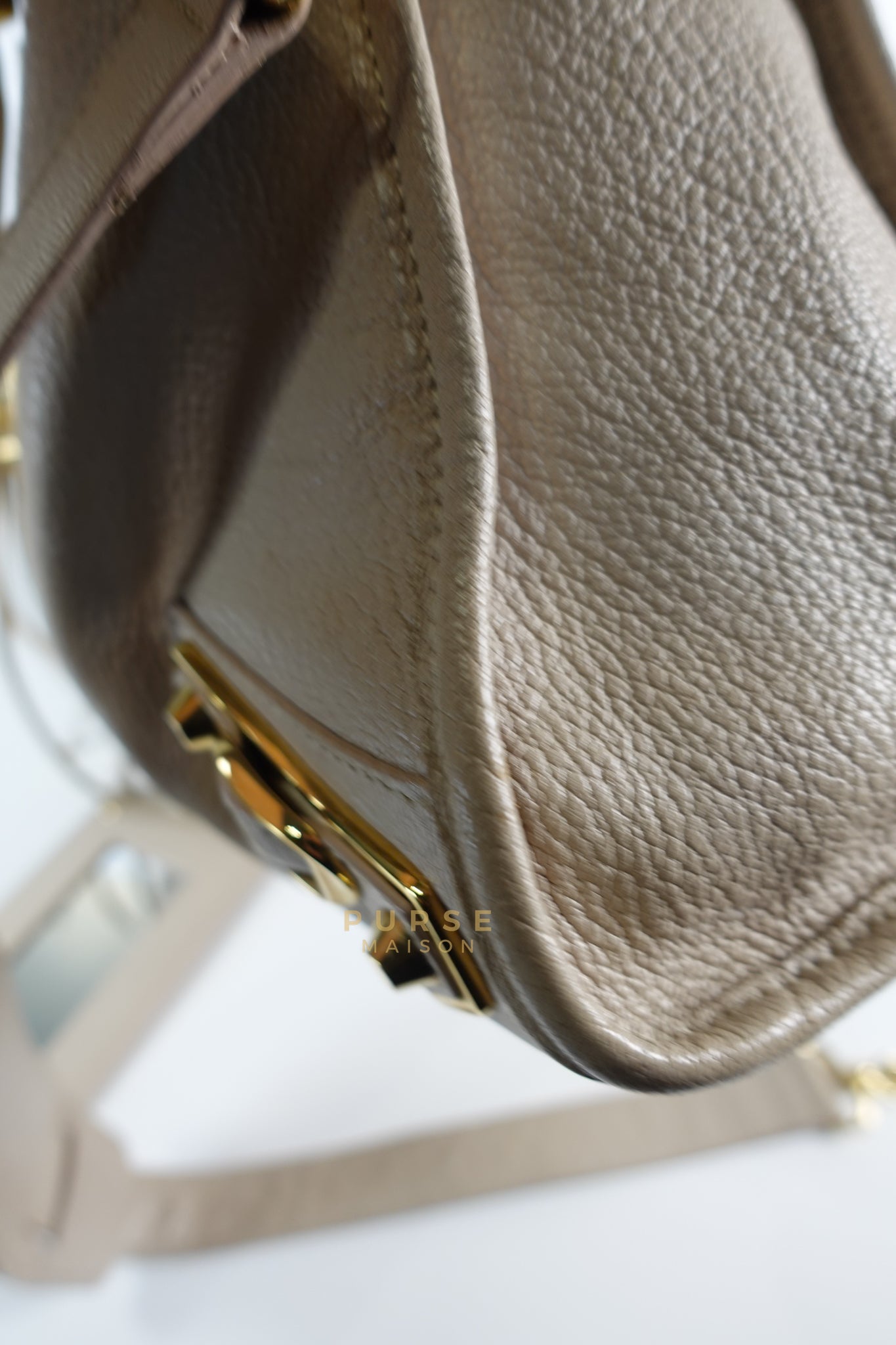 City Metallic Edge Medium in Light Beige and Gold Hardware | Purse Maison Luxury Bags Shop