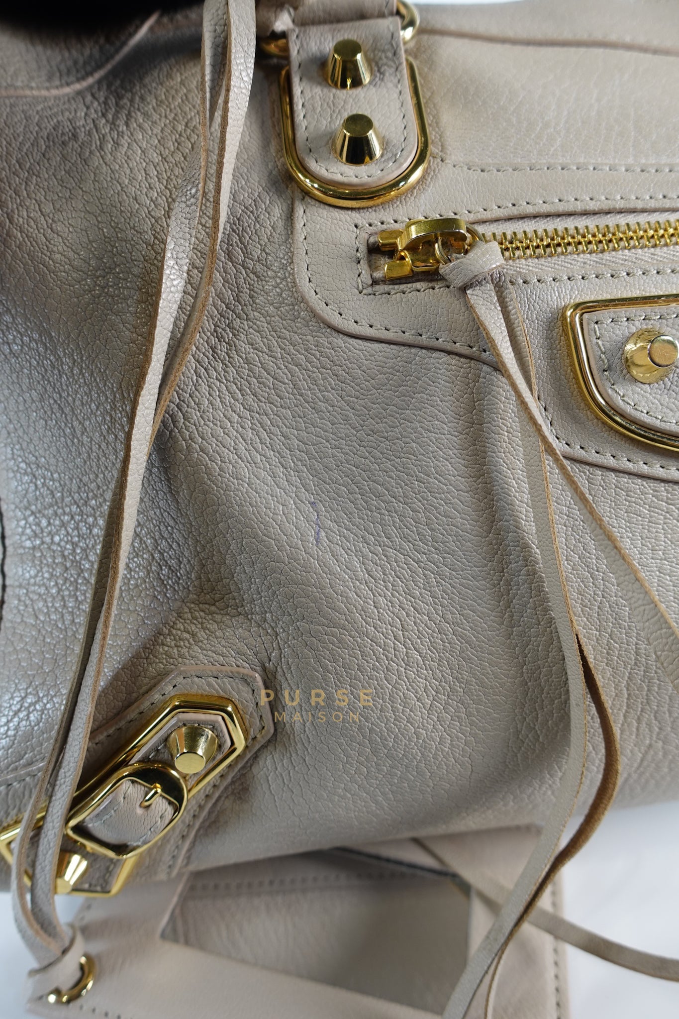 City Metallic Edge Medium in Light Beige and Gold Hardware | Purse Maison Luxury Bags Shop