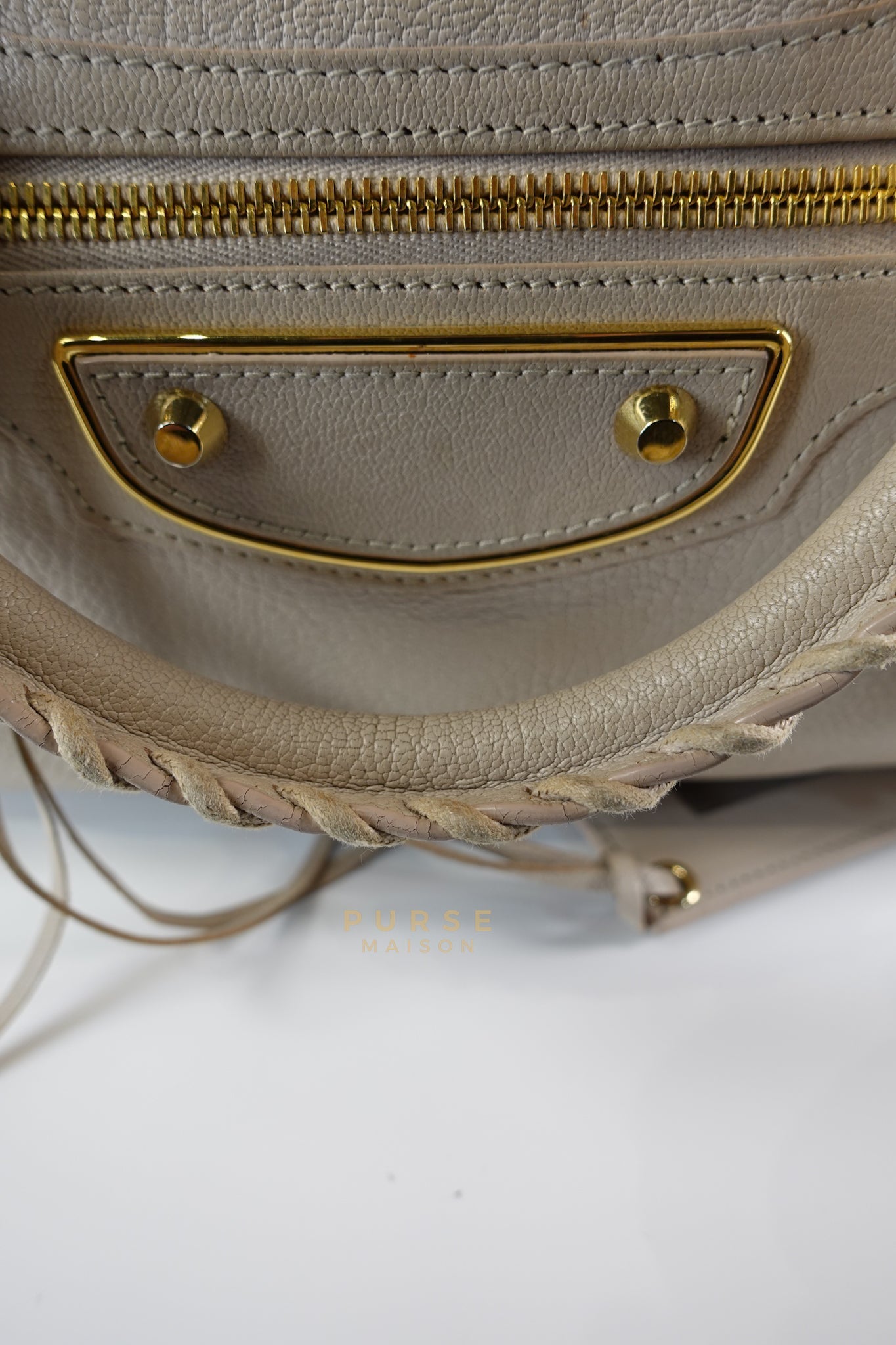 City Metallic Edge Medium in Light Beige and Gold Hardware | Purse Maison Luxury Bags Shop