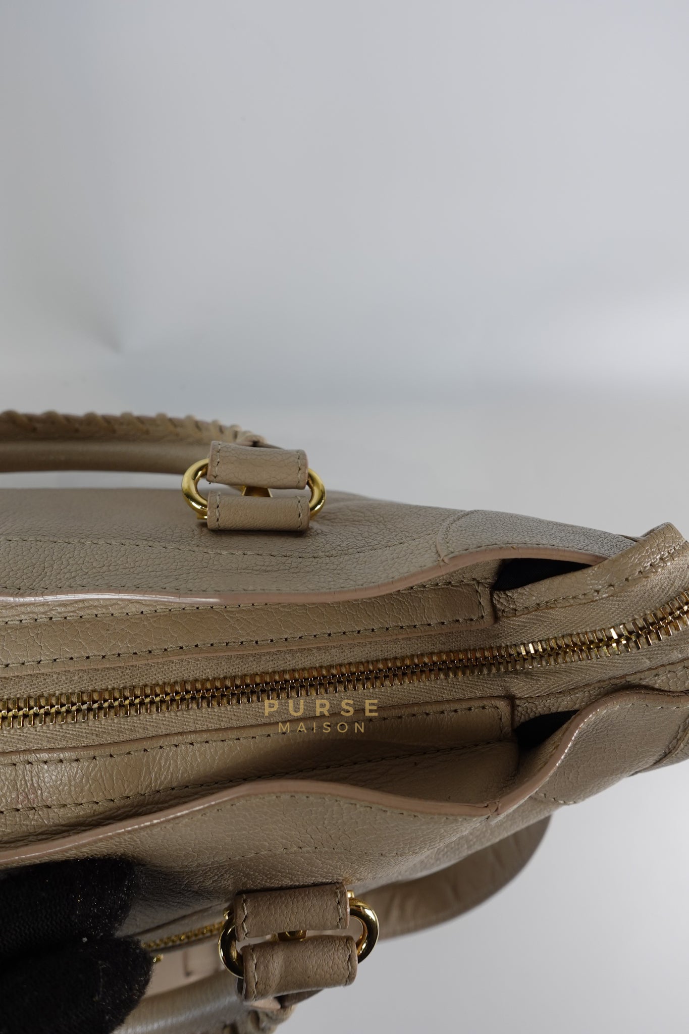 City Metallic Edge Medium in Light Beige and Gold Hardware | Purse Maison Luxury Bags Shop